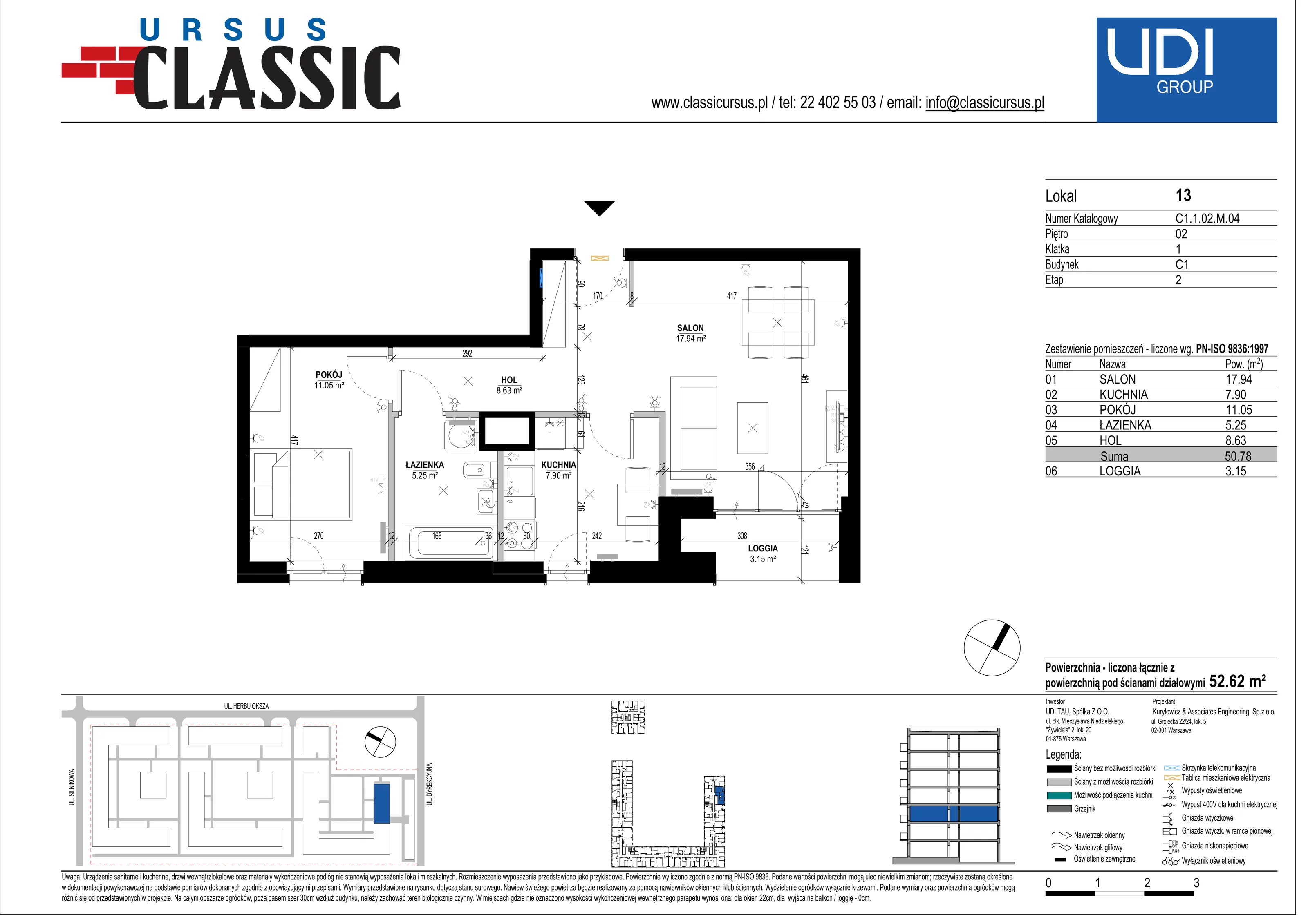 2 pokoje, mieszkanie 52,62 m², piętro 2, oferta nr C1/13, Classic Ursus, Warszawa, Ursus, Szamoty, ul. Dyrekcyjna