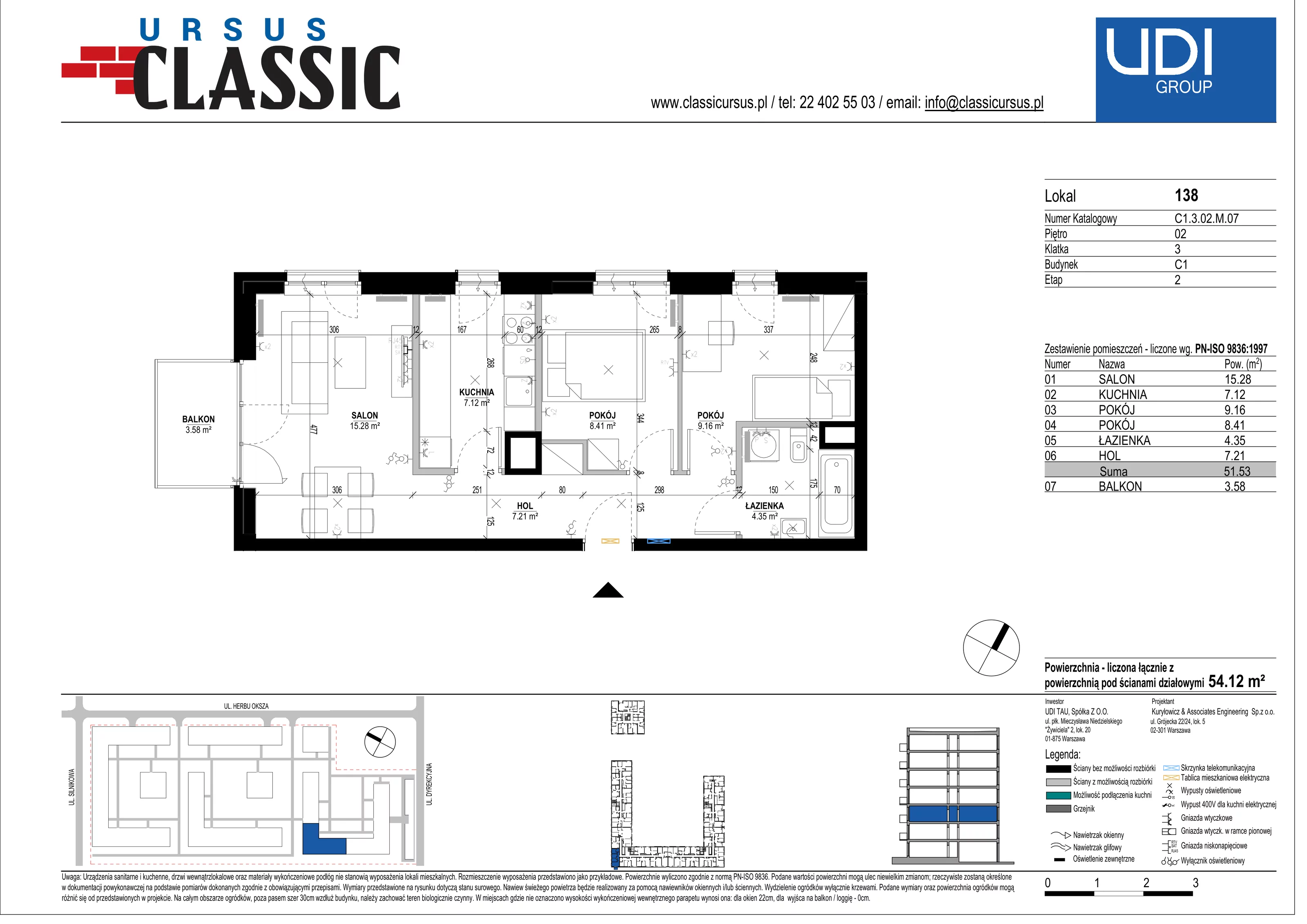 3 pokoje, mieszkanie 54,12 m², piętro 2, oferta nr C1/138, Classic Ursus, Warszawa, Ursus, Szamoty, ul. Dyrekcyjna