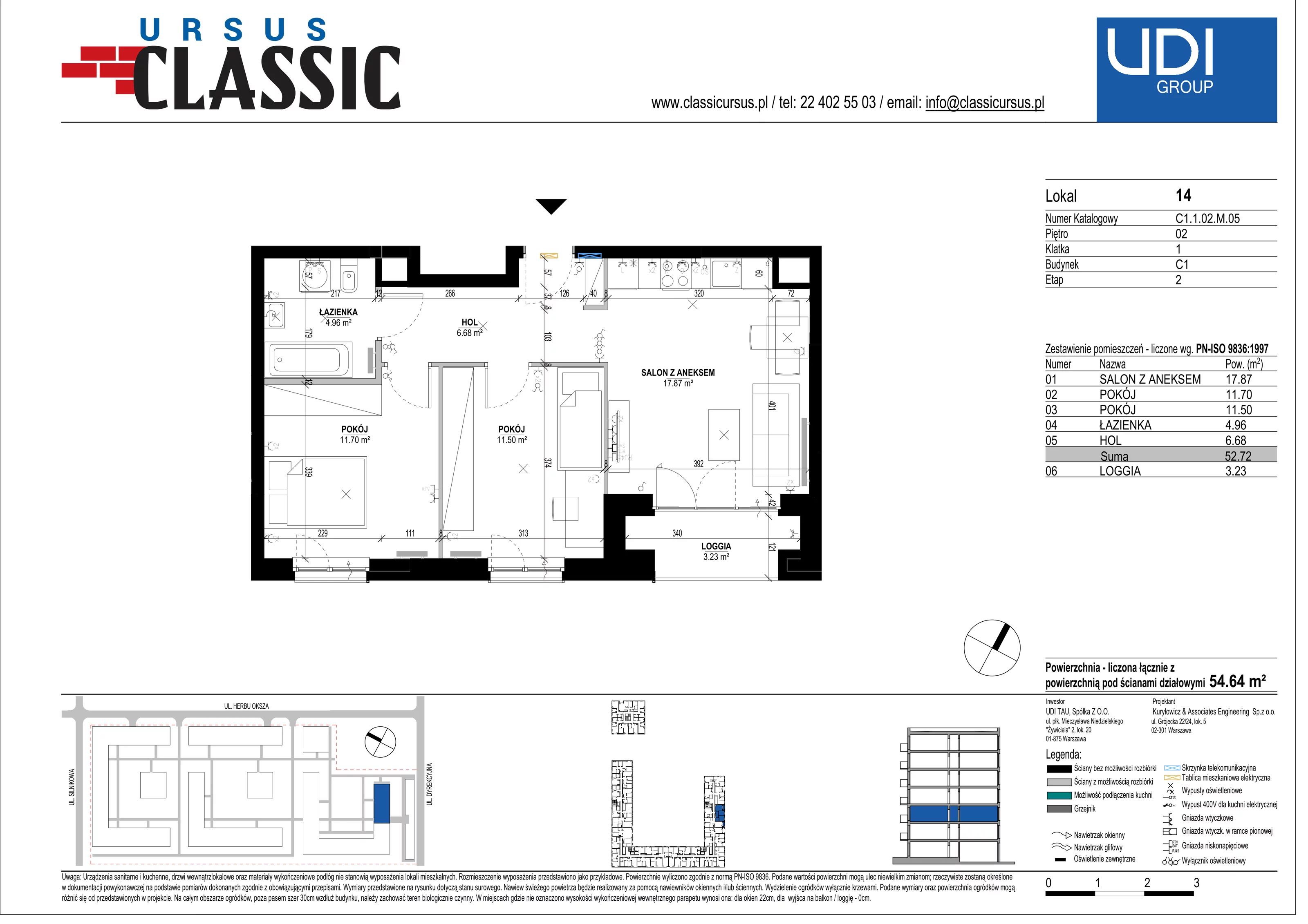 3 pokoje, mieszkanie 54,64 m², piętro 2, oferta nr C1/14, Classic Ursus, Warszawa, Ursus, Szamoty, ul. Dyrekcyjna