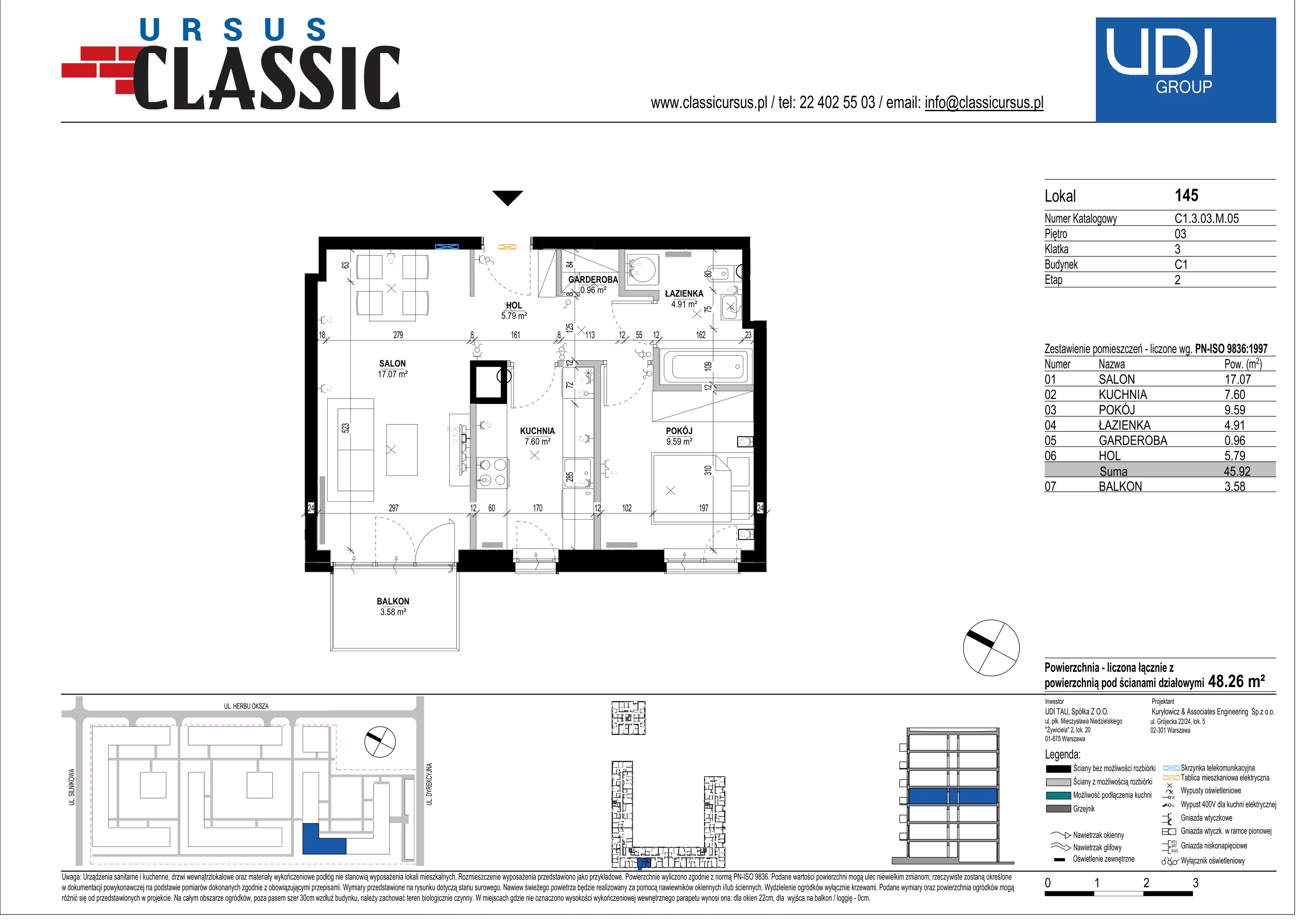 2 pokoje, mieszkanie 48,26 m², piętro 3, oferta nr C1/145, Classic Ursus, Warszawa, Ursus, Szamoty, ul. Dyrekcyjna