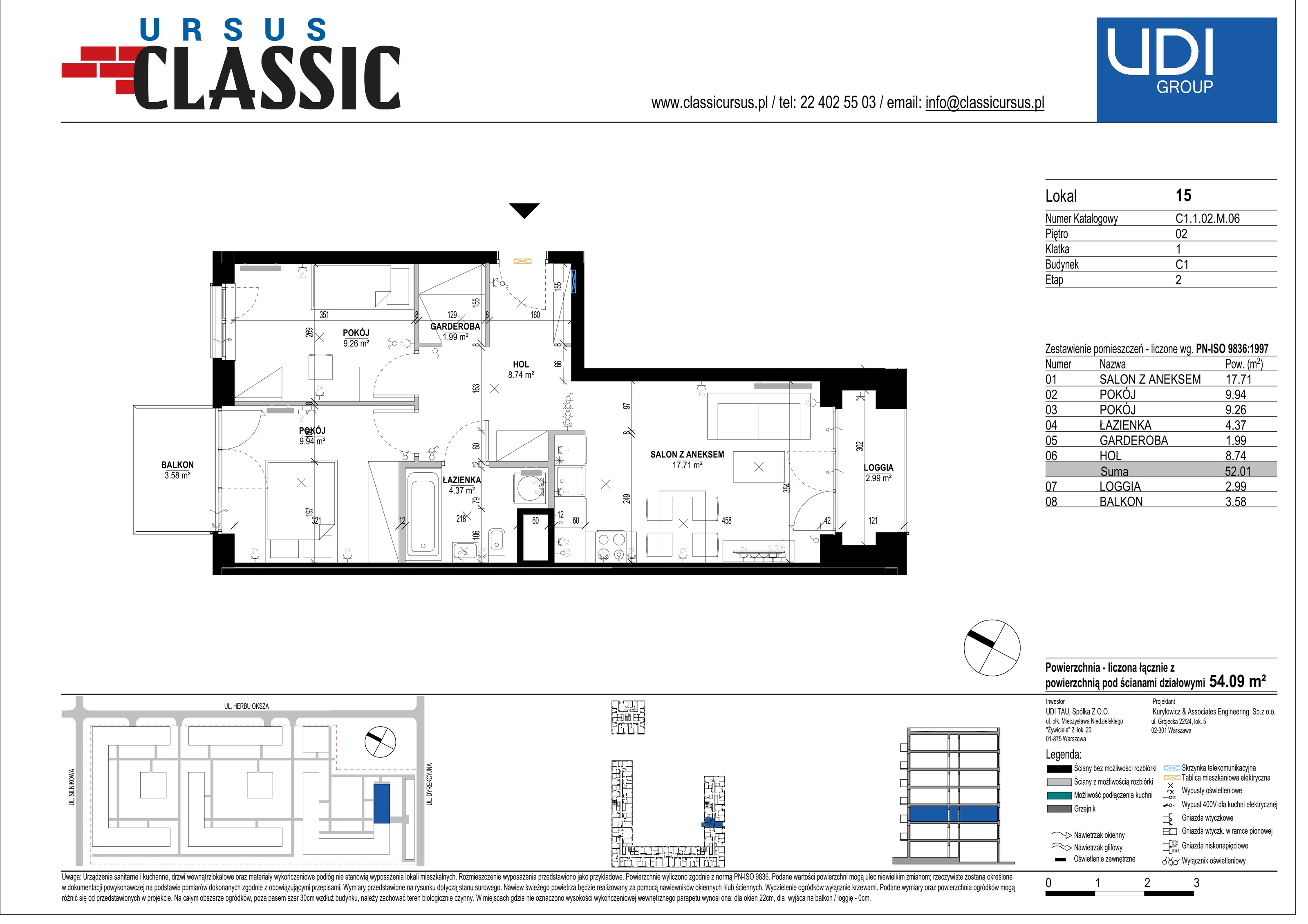 3 pokoje, mieszkanie 54,09 m², piętro 2, oferta nr C1/15, Classic Ursus, Warszawa, Ursus, Szamoty, ul. Dyrekcyjna