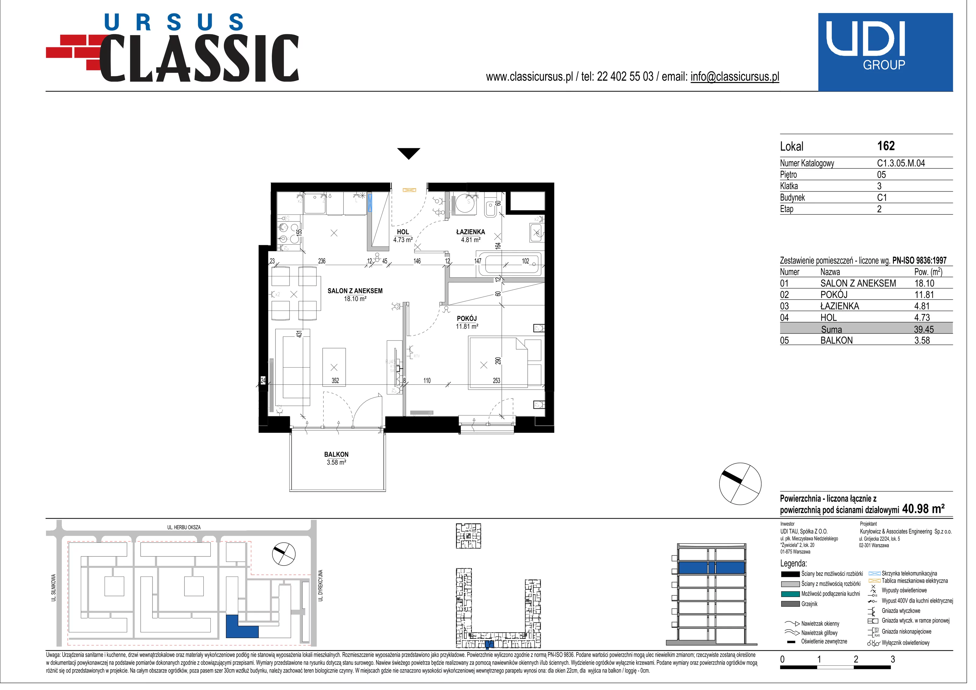 2 pokoje, mieszkanie 40,98 m², piętro 5, oferta nr C1/162, Classic Ursus, Warszawa, Ursus, Szamoty, ul. Dyrekcyjna