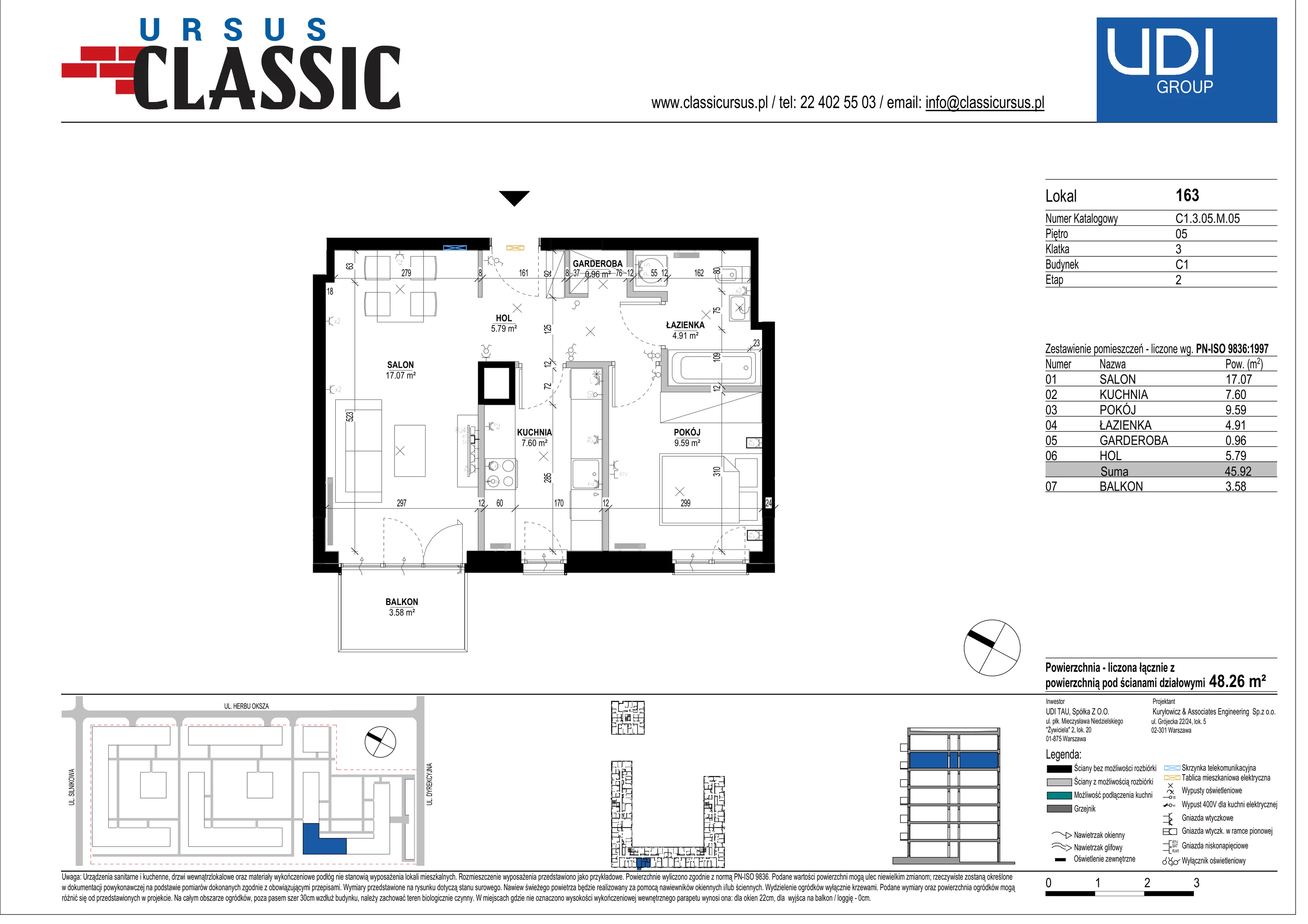 2 pokoje, mieszkanie 48,26 m², piętro 5, oferta nr C1/163, Classic Ursus, Warszawa, Ursus, Szamoty, ul. Dyrekcyjna