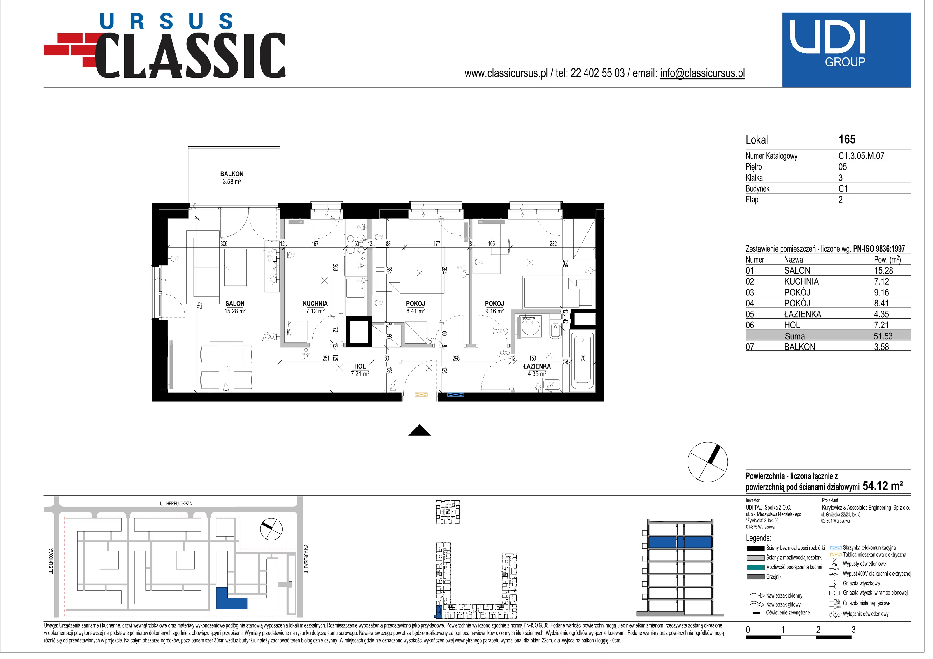 3 pokoje, mieszkanie 54,12 m², piętro 5, oferta nr C1/165, Classic Ursus, Warszawa, Ursus, Szamoty, ul. Dyrekcyjna