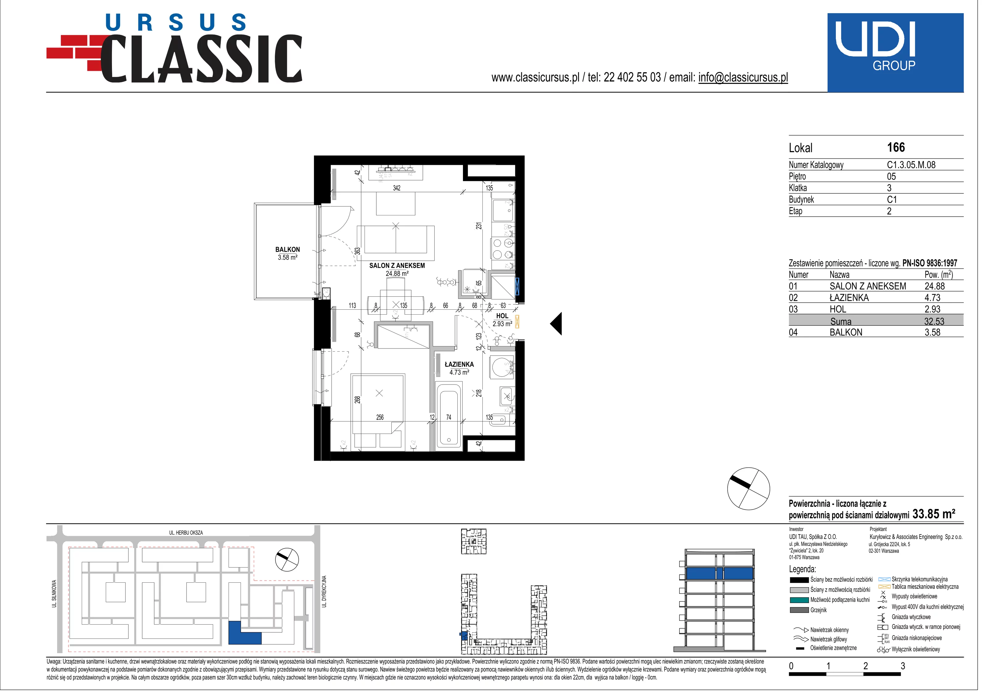 1 pokój, mieszkanie 33,86 m², piętro 5, oferta nr C1/166, Classic Ursus, Warszawa, Ursus, Szamoty, ul. Dyrekcyjna