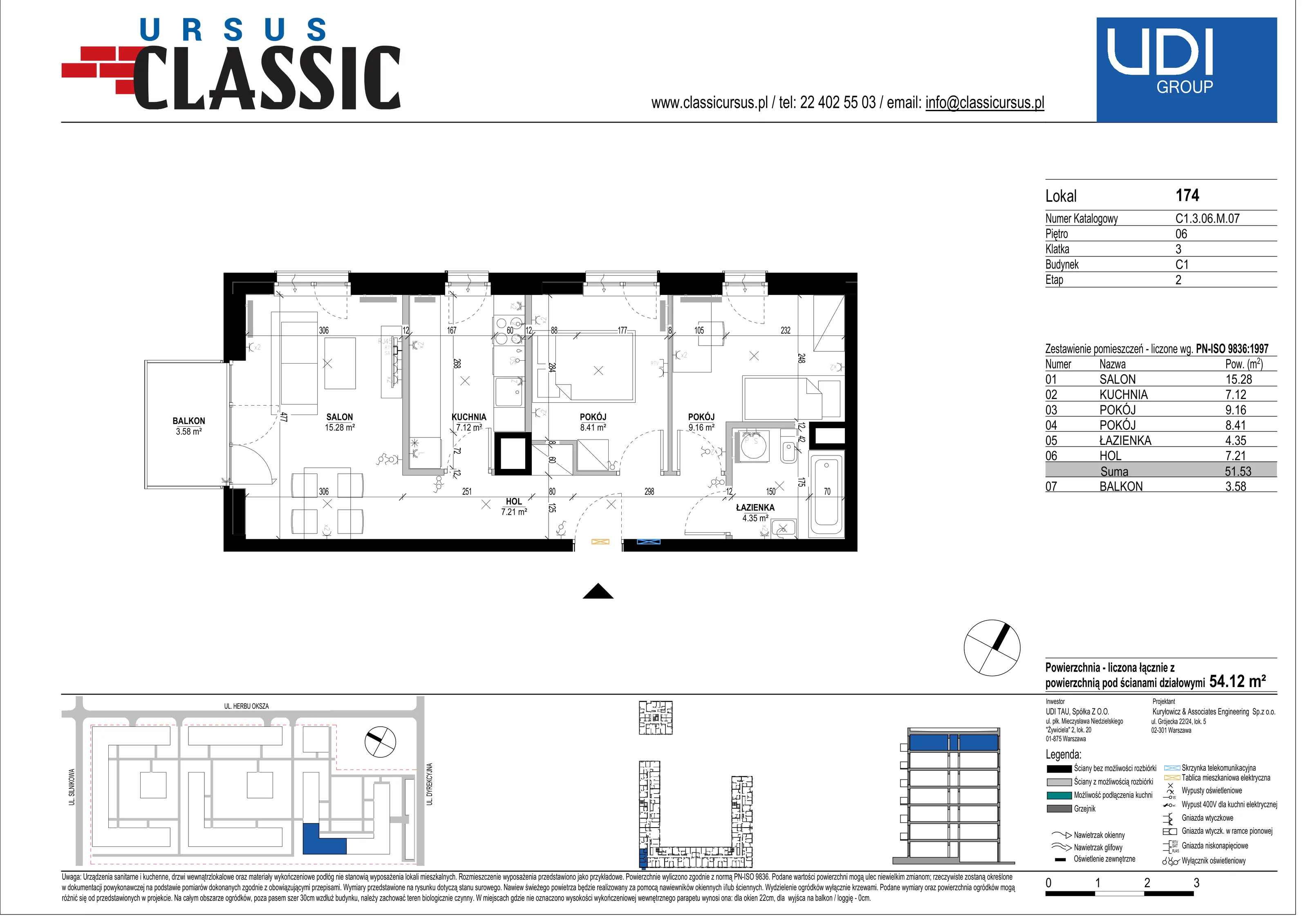 3 pokoje, mieszkanie 54,12 m², piętro 6, oferta nr C1/174, Classic Ursus, Warszawa, Ursus, Szamoty, ul. Dyrekcyjna