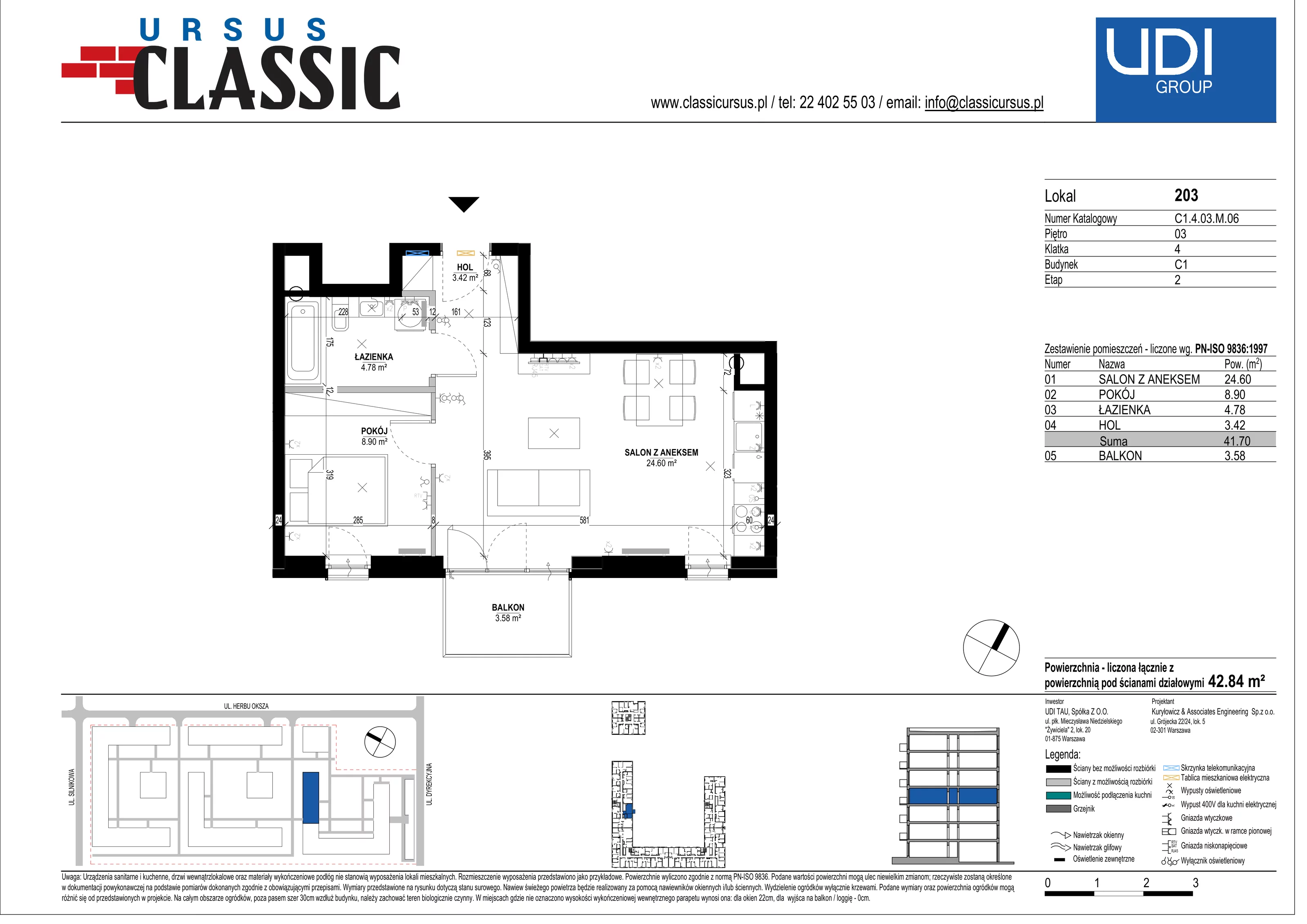 2 pokoje, mieszkanie 42,84 m², piętro 3, oferta nr C1/203, Classic Ursus, Warszawa, Ursus, Szamoty, ul. Dyrekcyjna