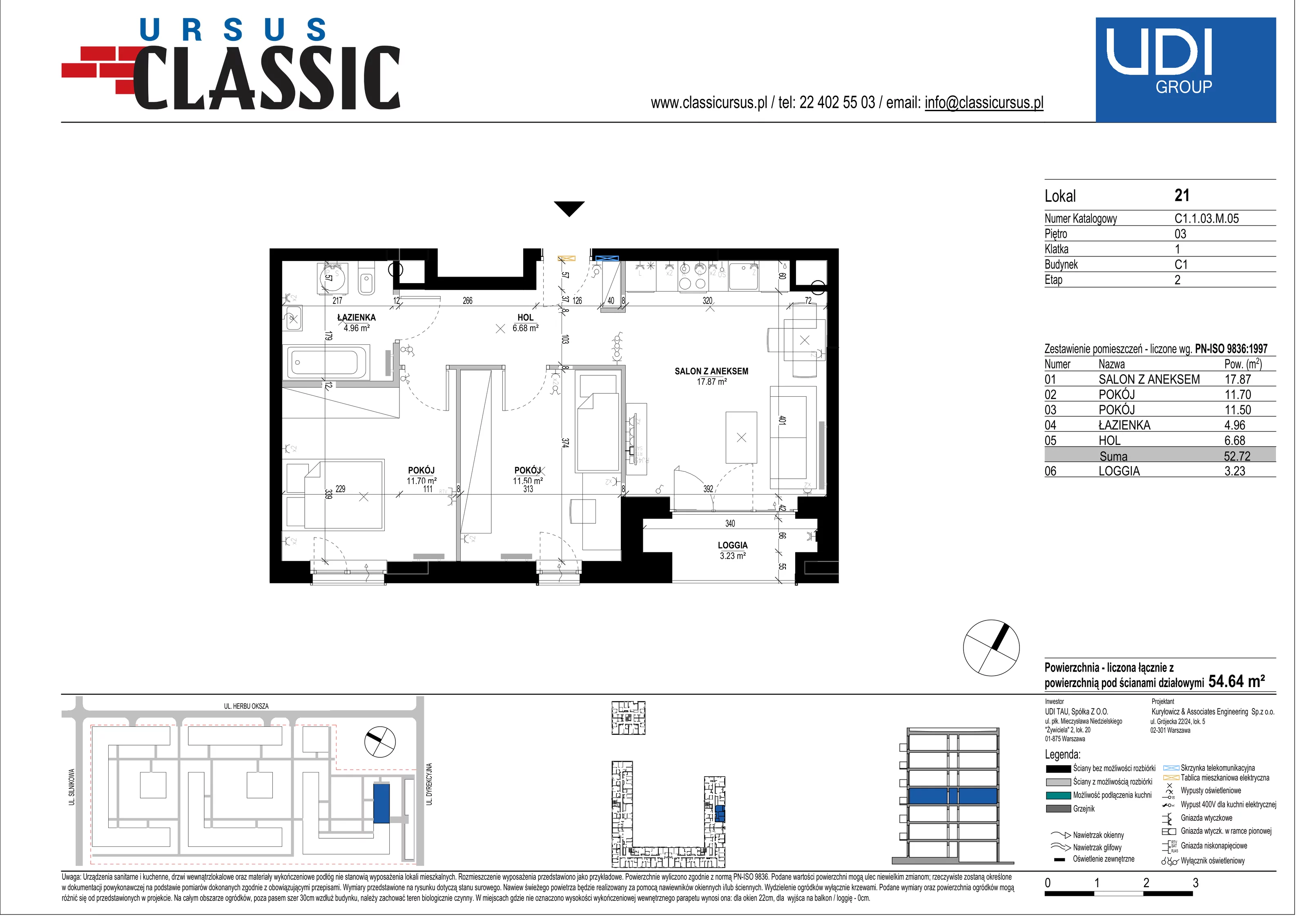3 pokoje, mieszkanie 54,64 m², piętro 3, oferta nr C1/21, Classic Ursus, Warszawa, Ursus, Szamoty, ul. Dyrekcyjna
