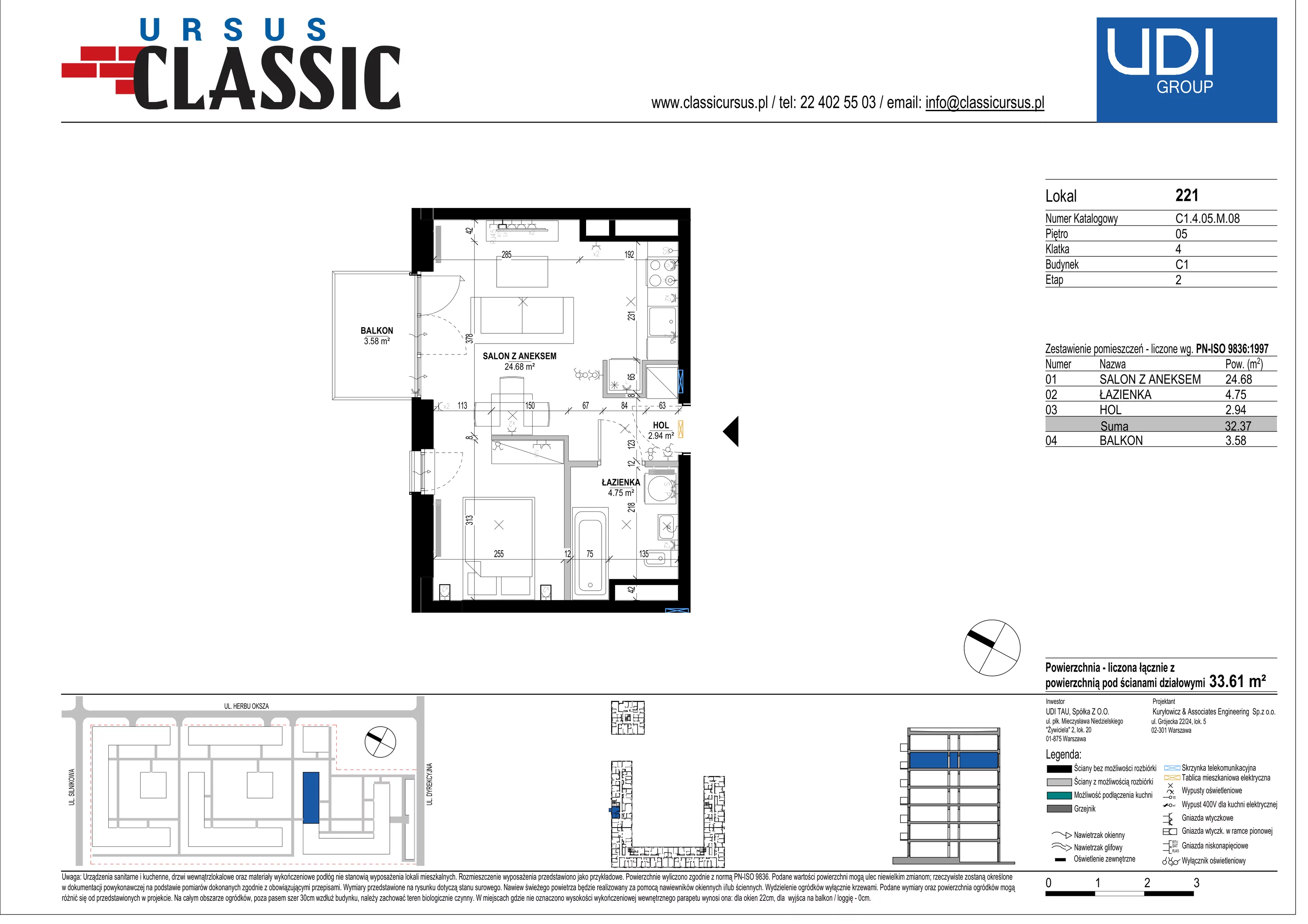 1 pokój, mieszkanie 33,61 m², piętro 5, oferta nr C1/221, Classic Ursus, Warszawa, Ursus, Szamoty, ul. Dyrekcyjna