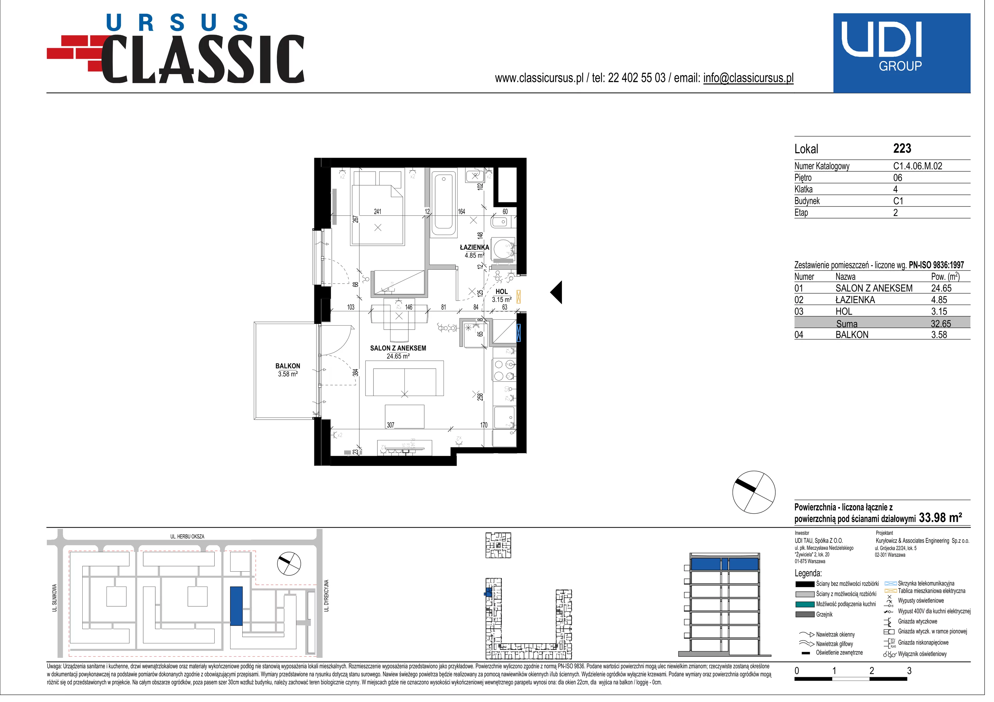 1 pokój, mieszkanie 33,98 m², piętro 6, oferta nr C1/223, Classic Ursus, Warszawa, Ursus, Szamoty, ul. Dyrekcyjna