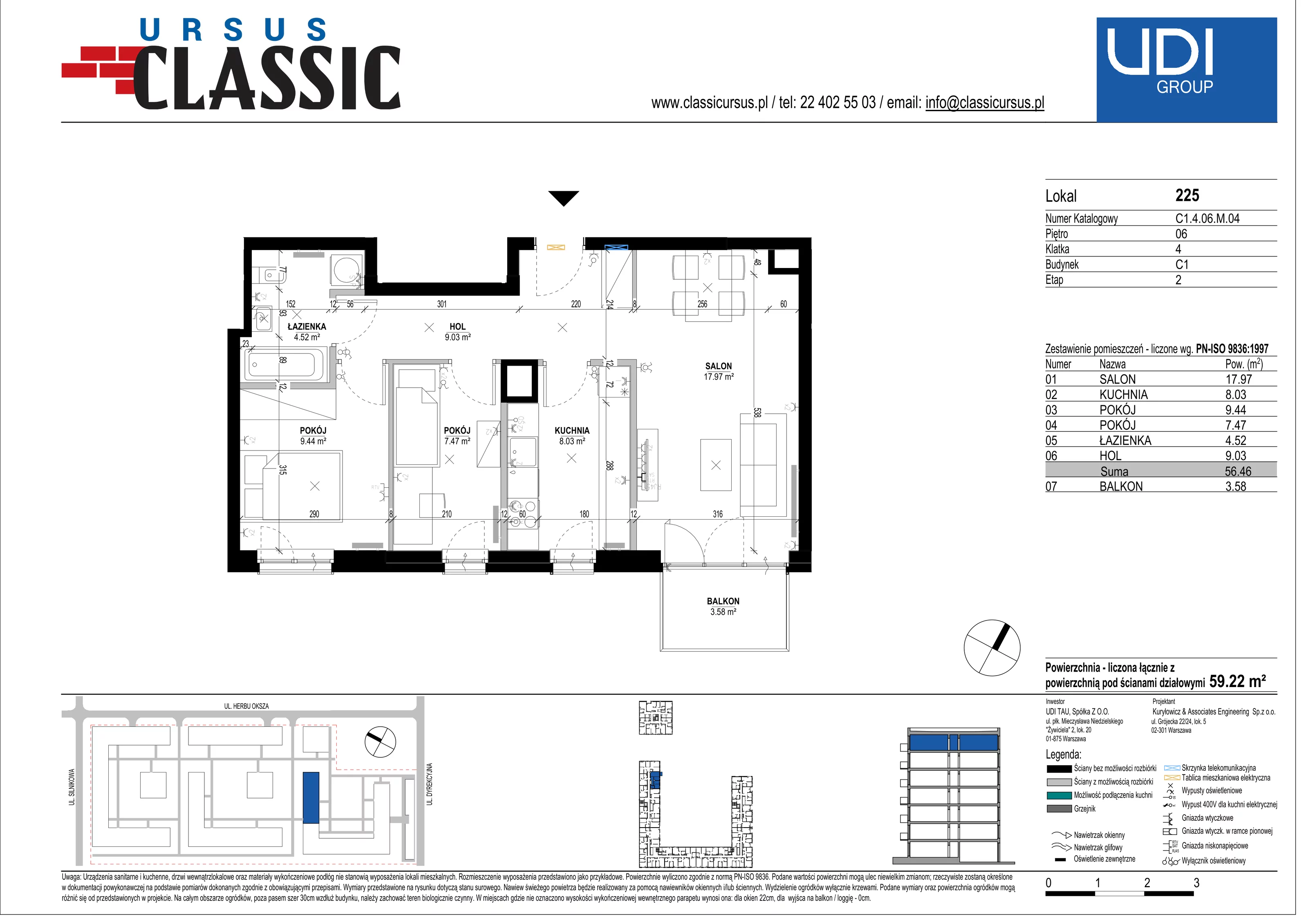3 pokoje, mieszkanie 59,22 m², piętro 6, oferta nr C1/225, Classic Ursus, Warszawa, Ursus, Szamoty, ul. Dyrekcyjna