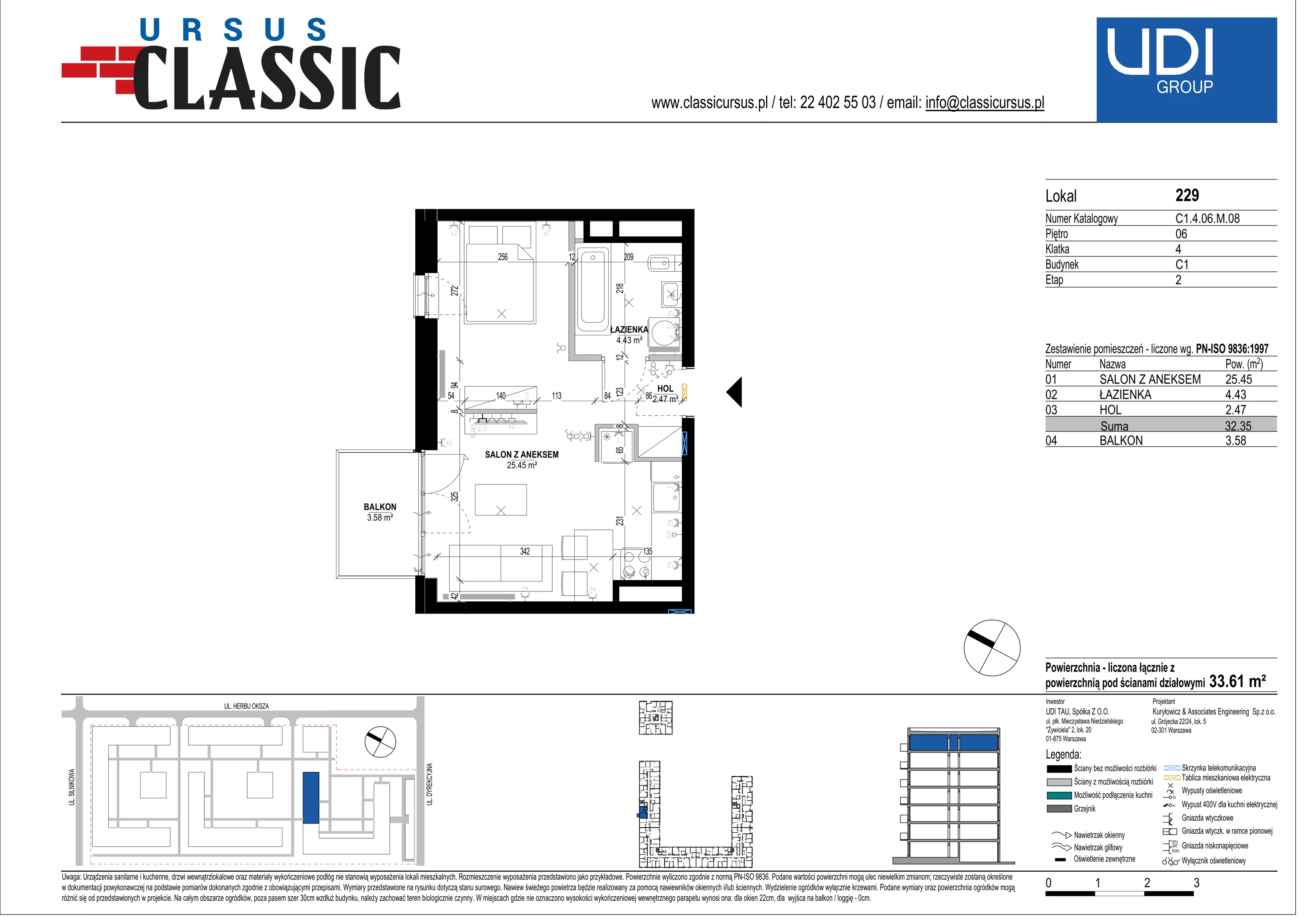 1 pokój, mieszkanie 33,61 m², piętro 6, oferta nr C1/229, Classic Ursus, Warszawa, Ursus, Szamoty, ul. Dyrekcyjna