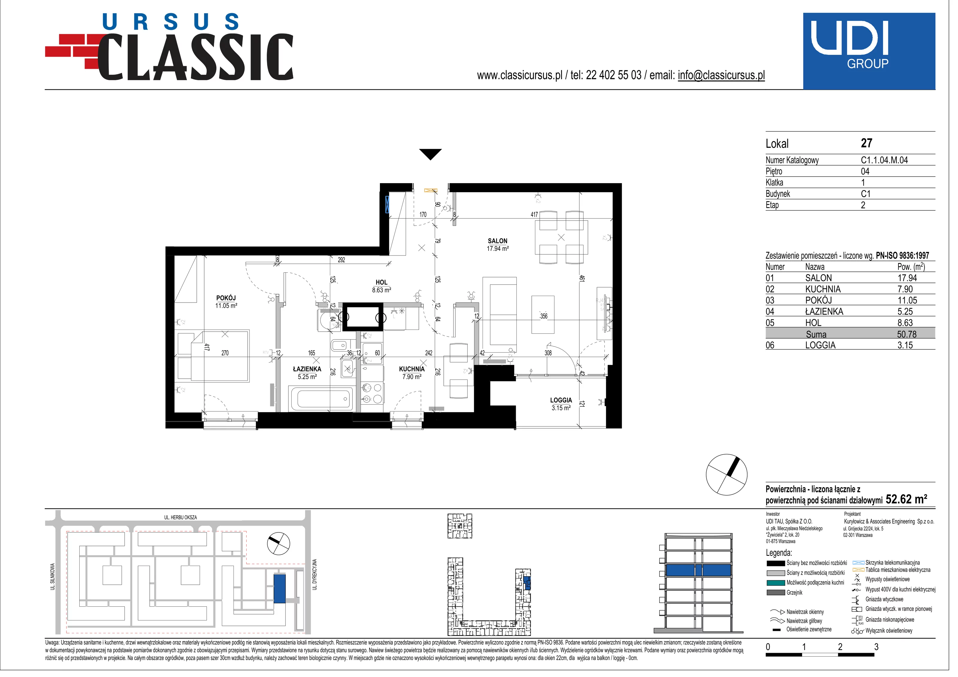 2 pokoje, mieszkanie 52,62 m², piętro 4, oferta nr C1/27, Classic Ursus, Warszawa, Ursus, Szamoty, ul. Dyrekcyjna