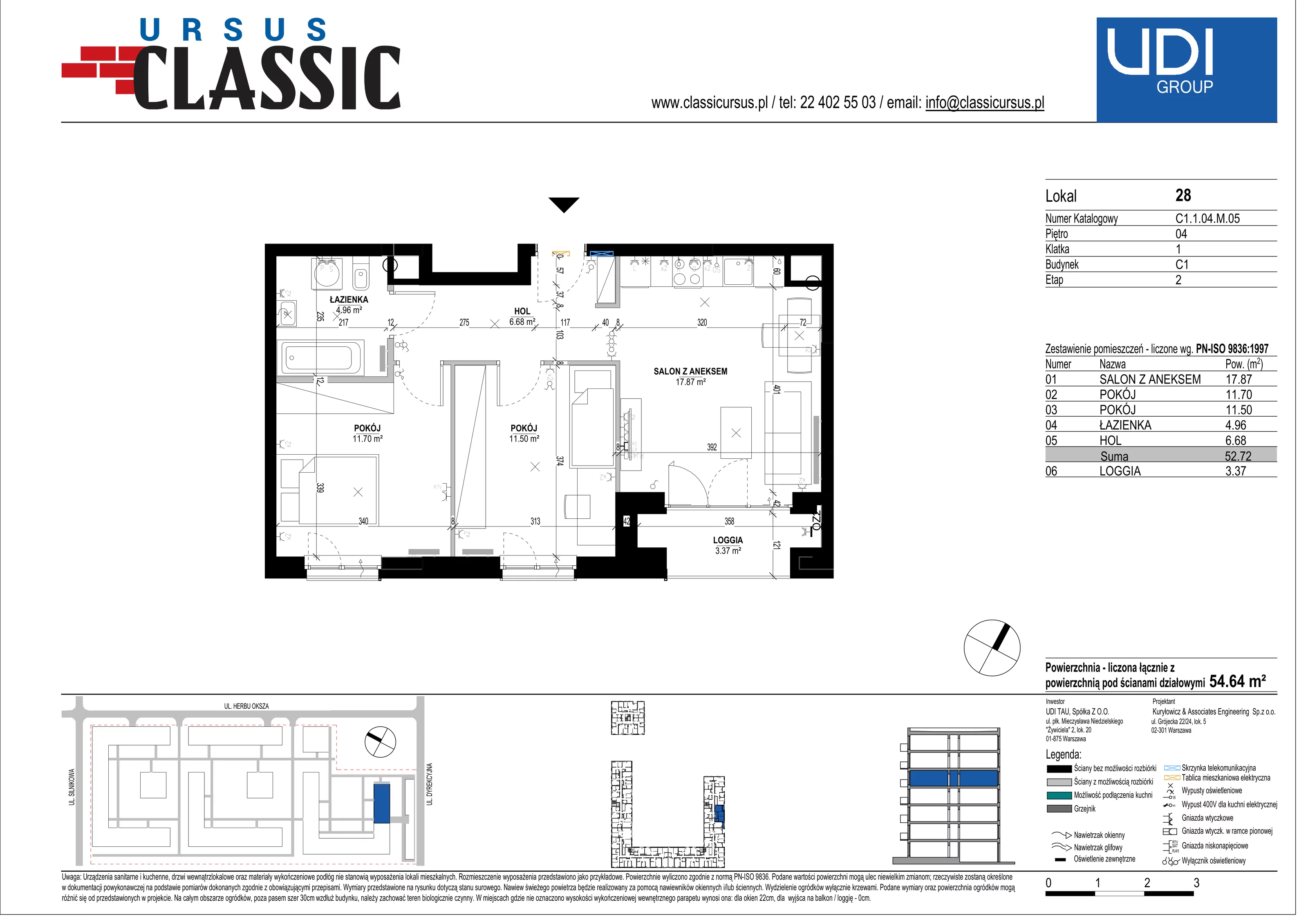 3 pokoje, mieszkanie 54,64 m², piętro 4, oferta nr C1/28, Classic Ursus, Warszawa, Ursus, Szamoty, ul. Dyrekcyjna