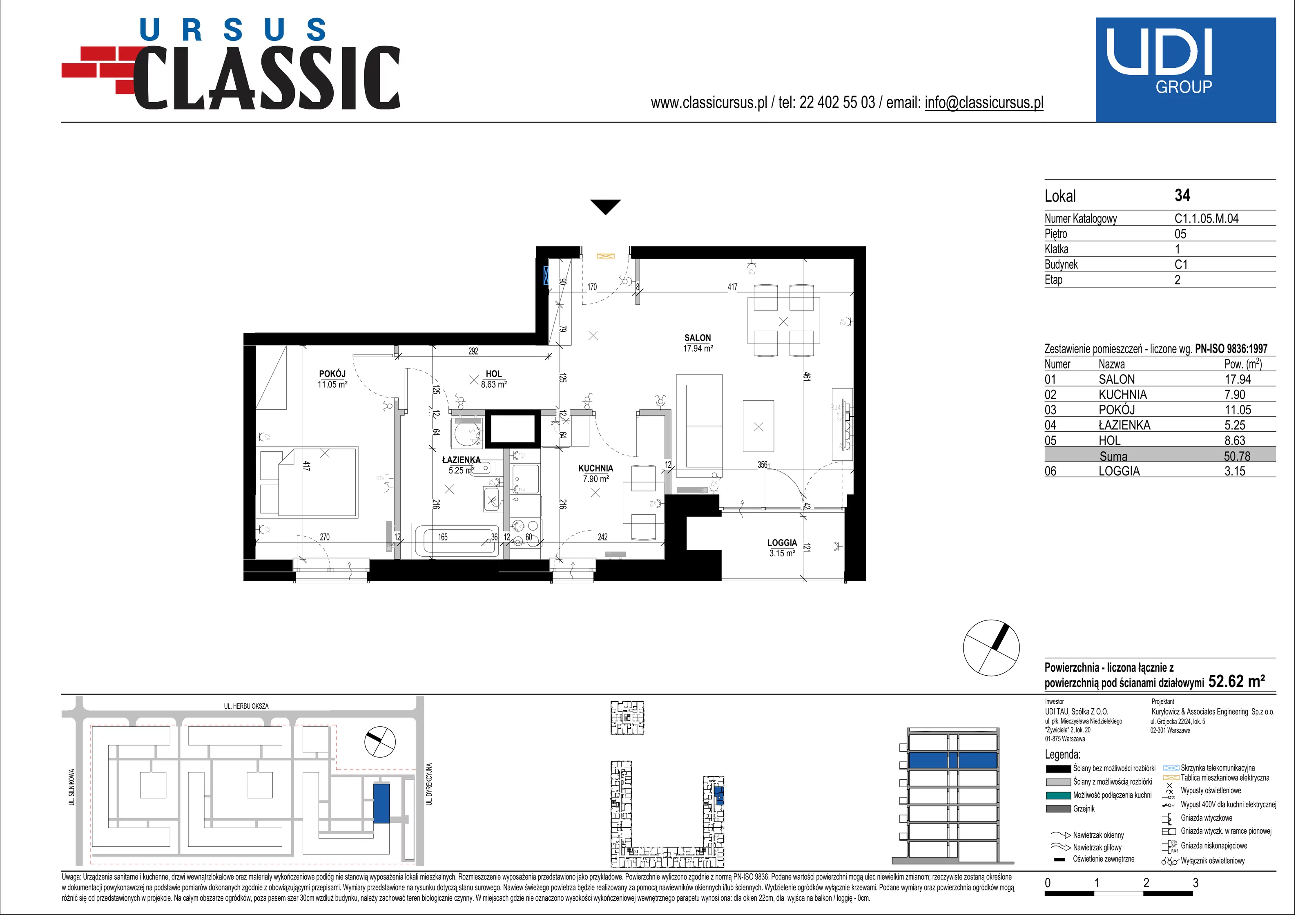 2 pokoje, mieszkanie 52,62 m², piętro 5, oferta nr C1/34, Classic Ursus, Warszawa, Ursus, Szamoty, ul. Dyrekcyjna