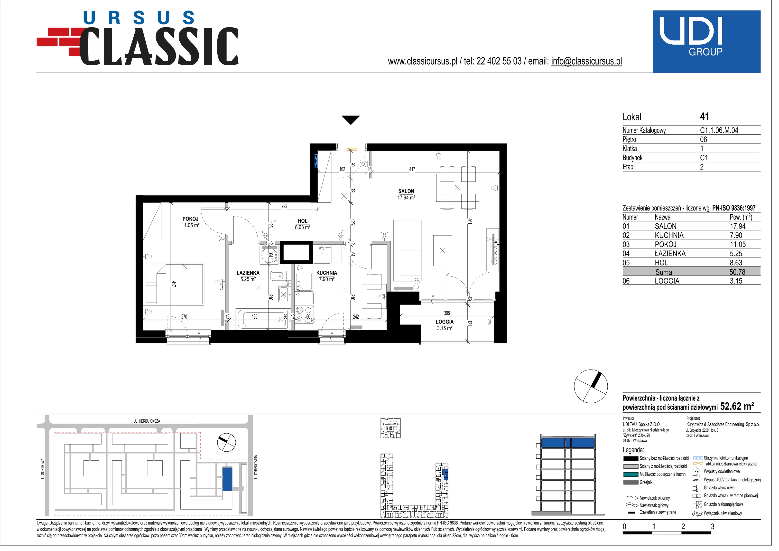 2 pokoje, mieszkanie 52,62 m², piętro 6, oferta nr C1/41, Classic Ursus, Warszawa, Ursus, Szamoty, ul. Dyrekcyjna