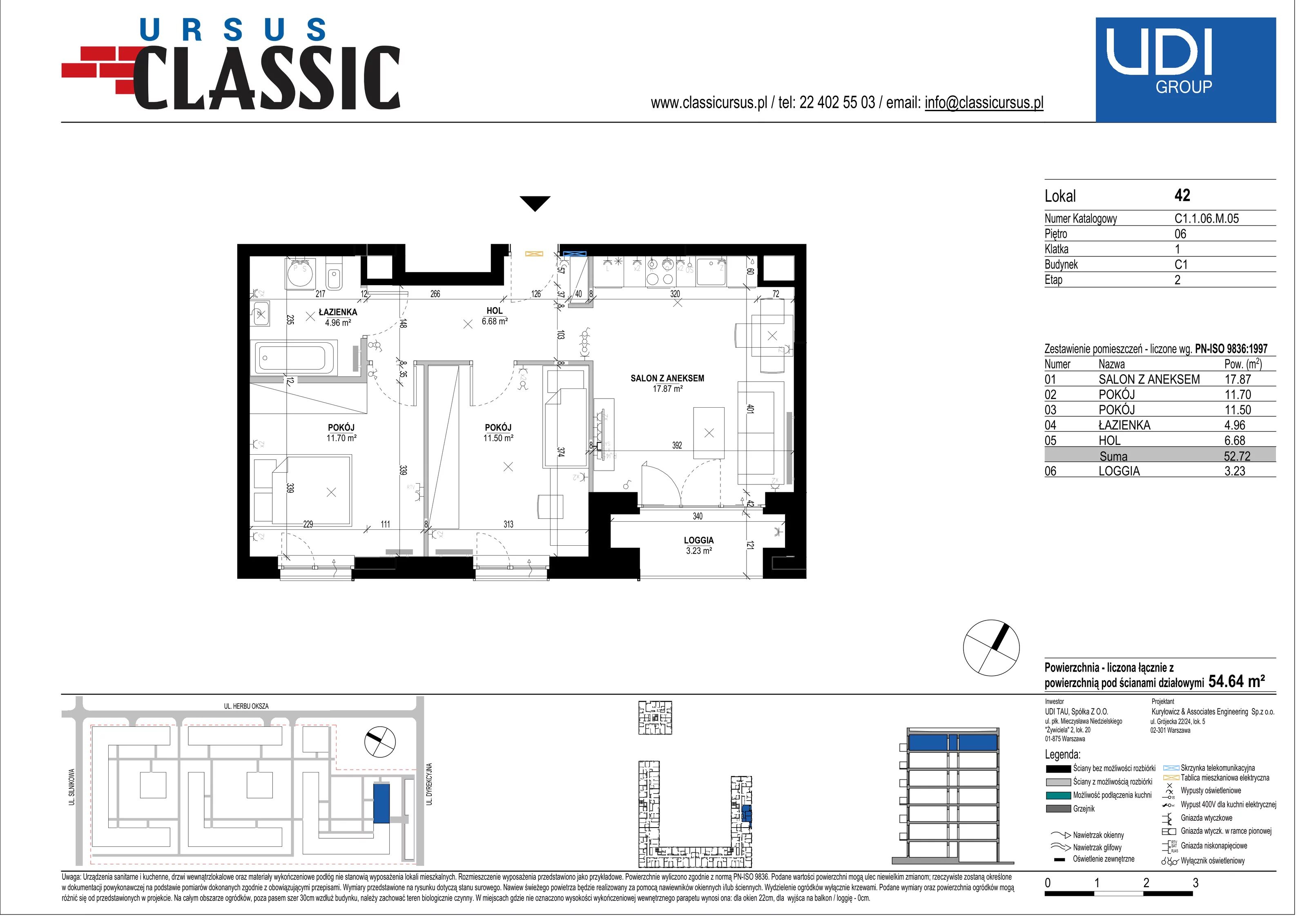 3 pokoje, mieszkanie 54,64 m², piętro 6, oferta nr C1/42, Classic Ursus, Warszawa, Ursus, Szamoty, ul. Dyrekcyjna
