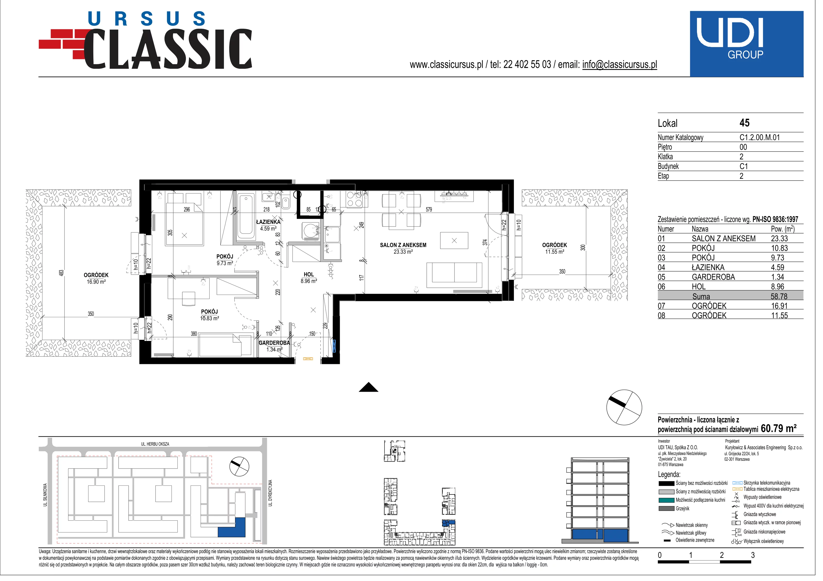 3 pokoje, mieszkanie 60,79 m², parter, oferta nr C1/45, Classic Ursus, Warszawa, Ursus, Szamoty, ul. Dyrekcyjna