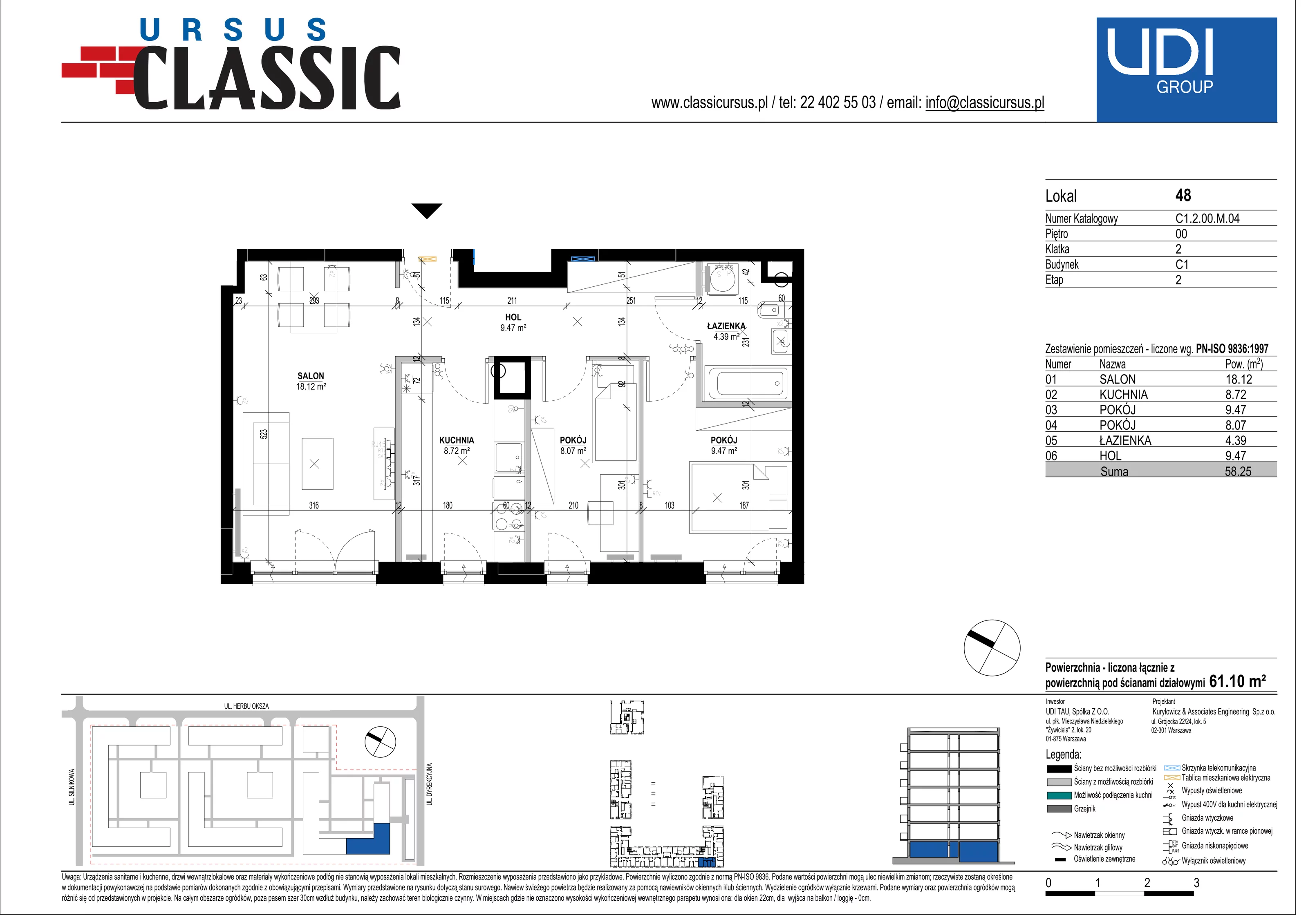 3 pokoje, mieszkanie 61,10 m², parter, oferta nr C1/48, Classic Ursus, Warszawa, Ursus, Szamoty, ul. Dyrekcyjna