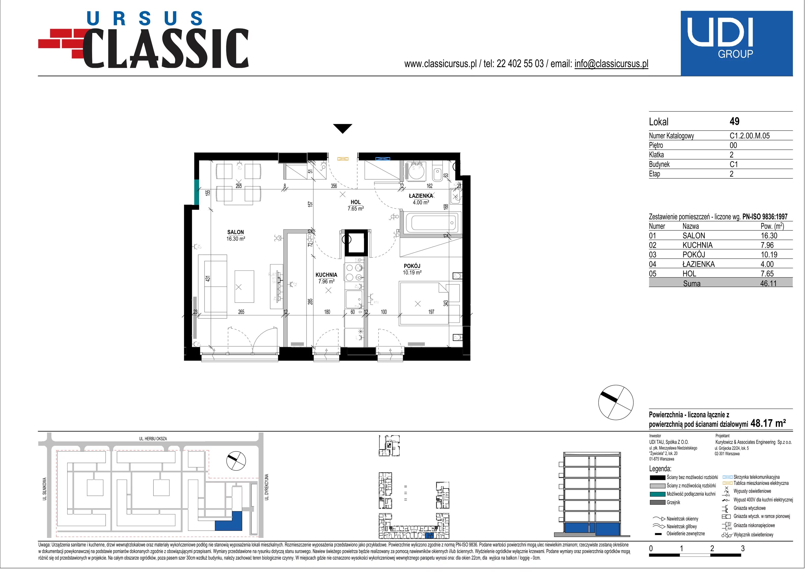 2 pokoje, mieszkanie 48,17 m², parter, oferta nr C1/49, Classic Ursus, Warszawa, Ursus, Szamoty, ul. Dyrekcyjna