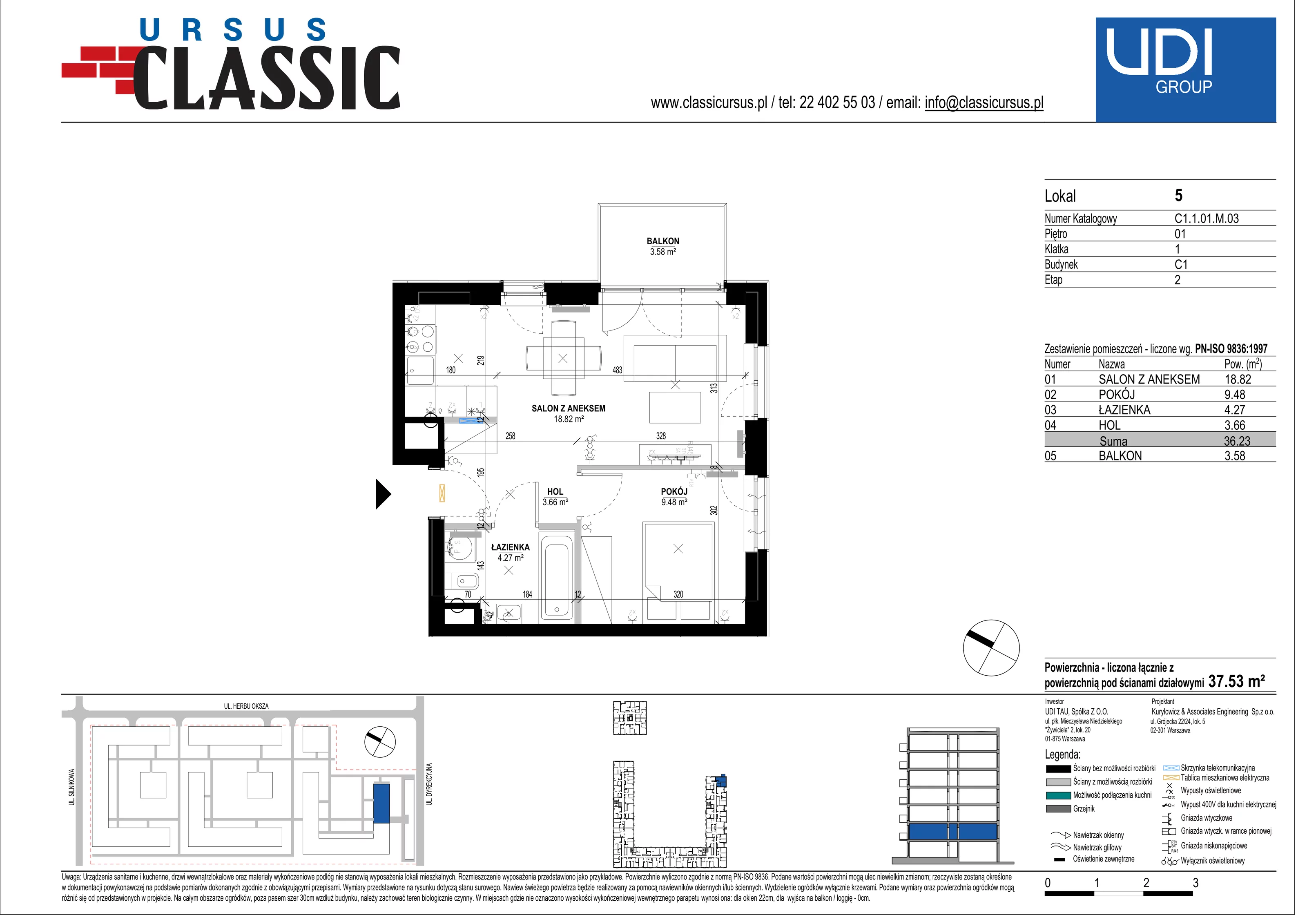 2 pokoje, mieszkanie 37,53 m², piętro 1, oferta nr C1/5, Classic Ursus, Warszawa, Ursus, Szamoty, ul. Dyrekcyjna