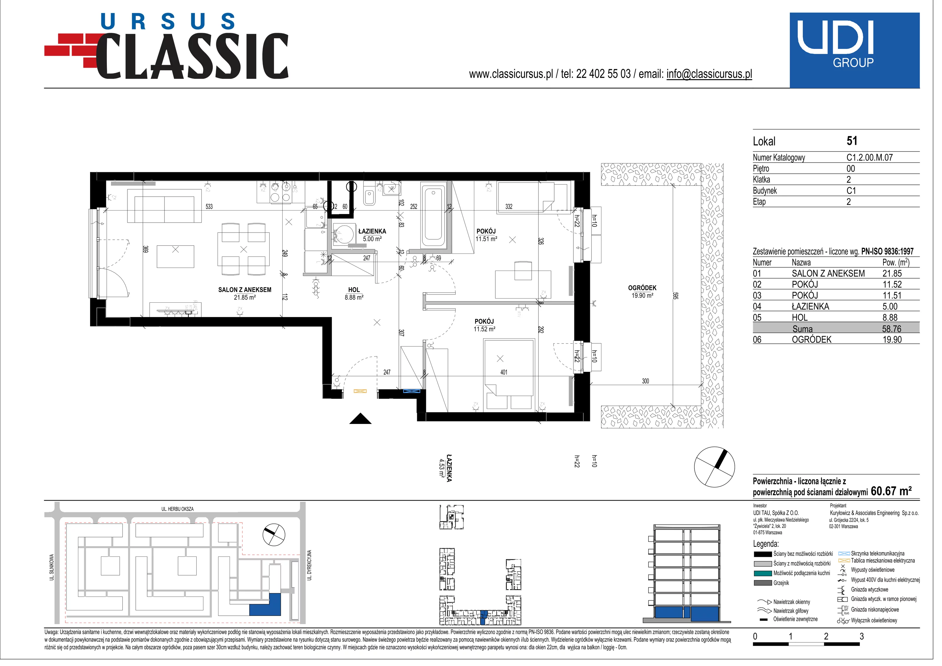 3 pokoje, mieszkanie 60,52 m², parter, oferta nr C1/51, Classic Ursus, Warszawa, Ursus, Szamoty, ul. Dyrekcyjna