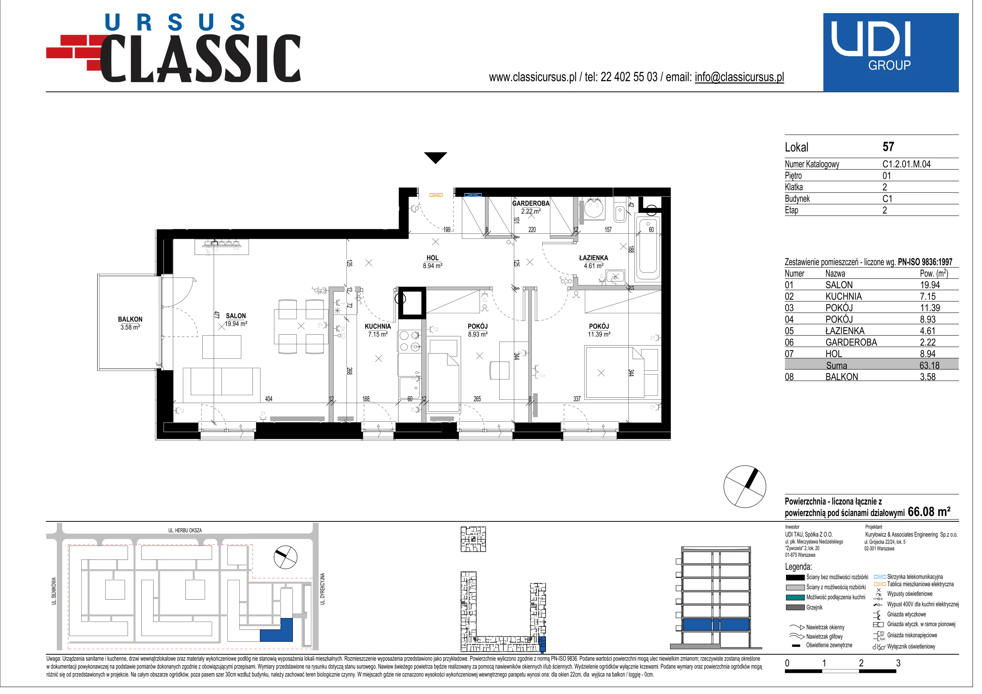 3 pokoje, mieszkanie 66,08 m², piętro 1, oferta nr C1/57, Classic Ursus, Warszawa, Ursus, Szamoty, ul. Dyrekcyjna