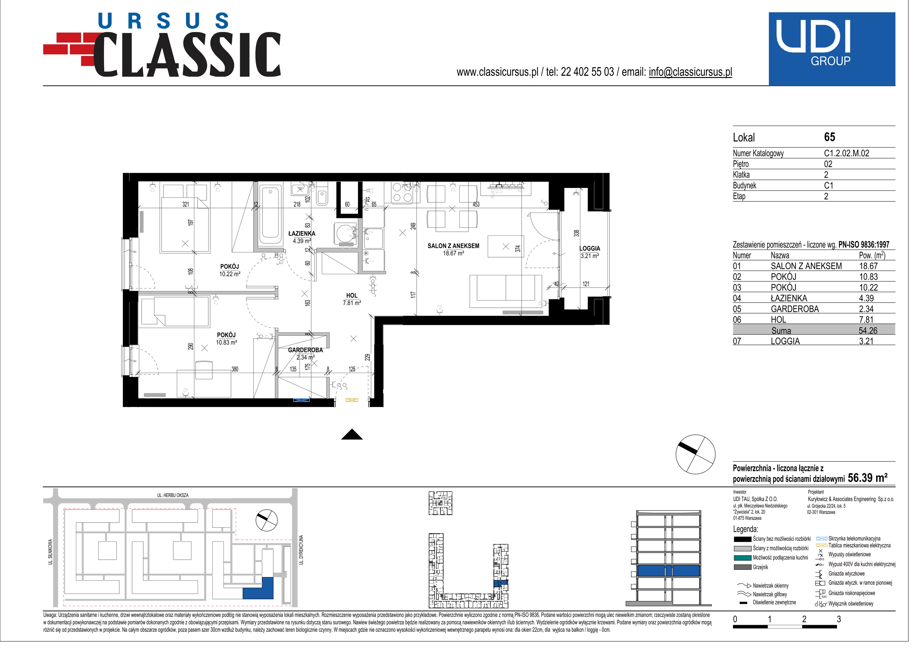3 pokoje, mieszkanie 56,39 m², piętro 2, oferta nr C1/65, Classic Ursus, Warszawa, Ursus, Szamoty, ul. Dyrekcyjna