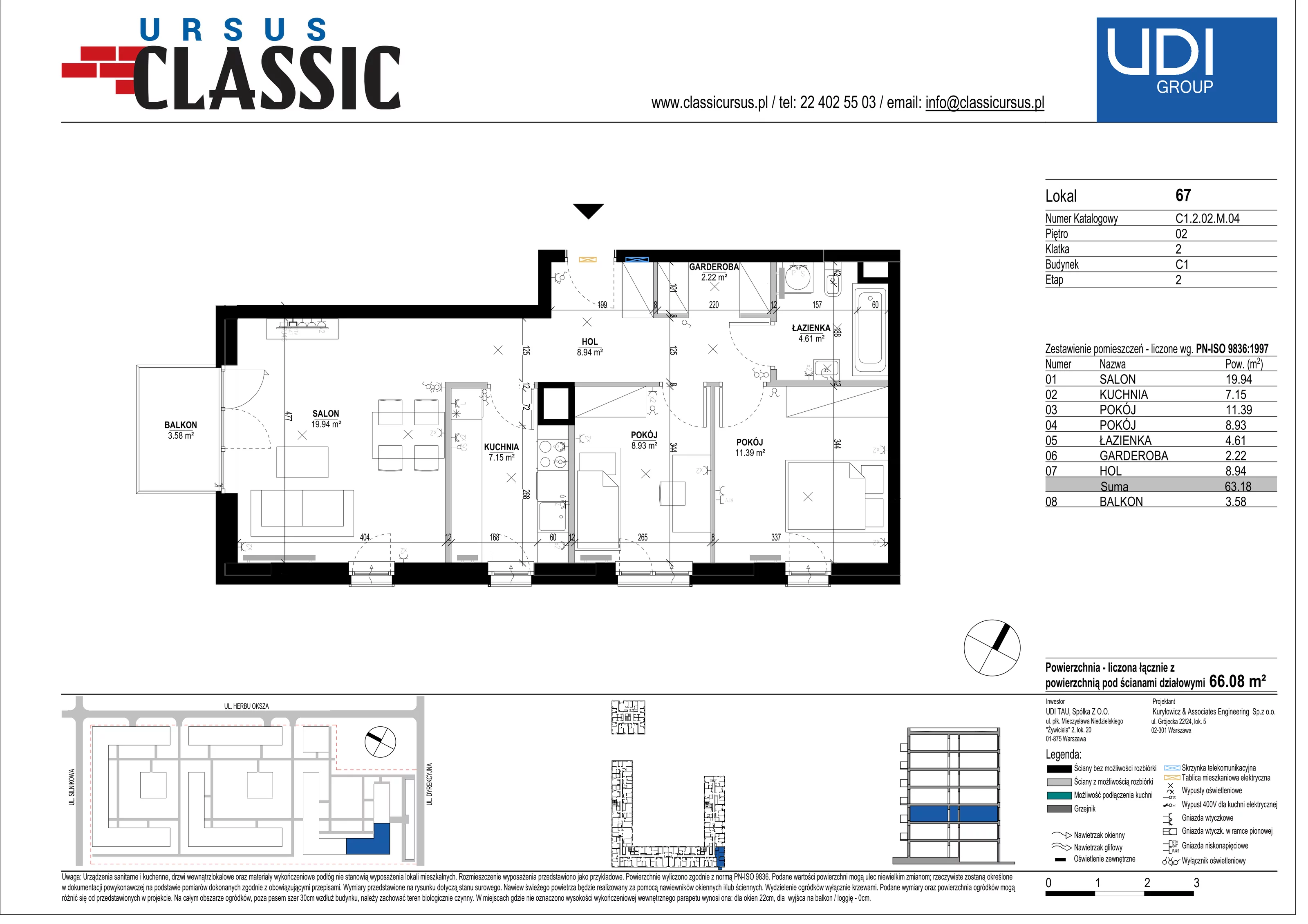 3 pokoje, mieszkanie 66,08 m², piętro 2, oferta nr C1/67, Classic Ursus, Warszawa, Ursus, Szamoty, ul. Dyrekcyjna