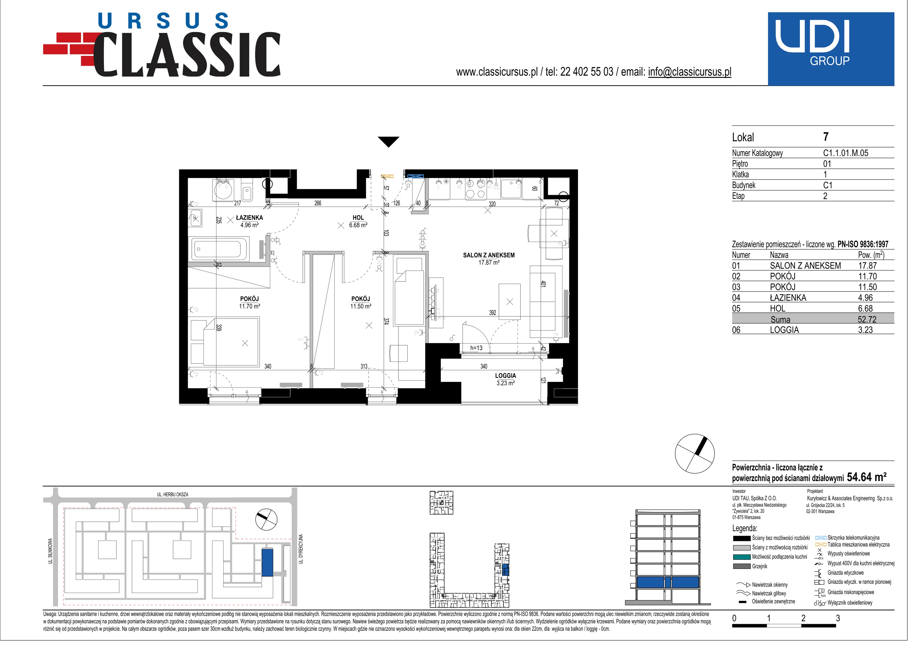 3 pokoje, mieszkanie 54,64 m², piętro 1, oferta nr C1/7, Classic Ursus, Warszawa, Ursus, Szamoty, ul. Dyrekcyjna