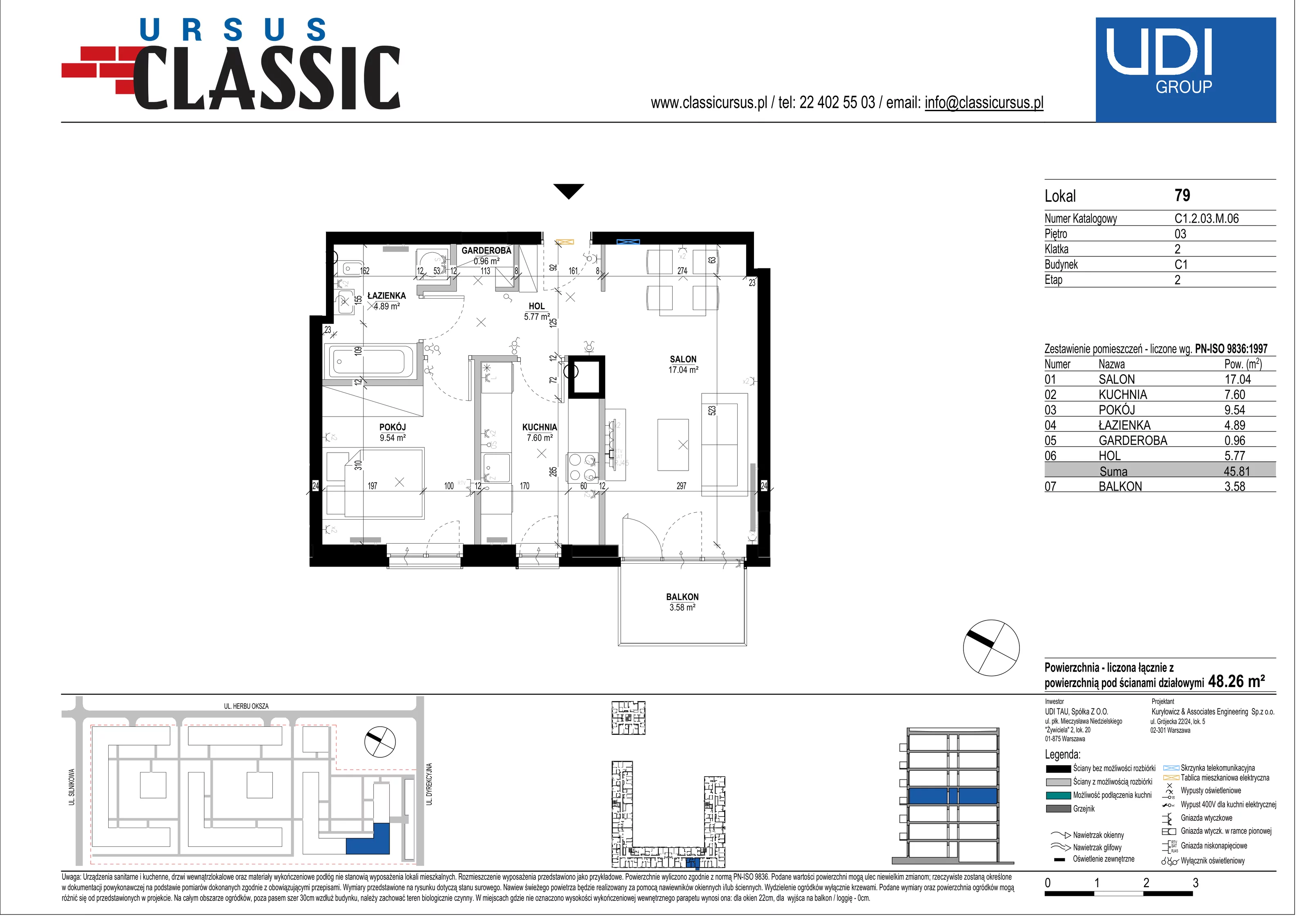 2 pokoje, mieszkanie 48,26 m², piętro 3, oferta nr C1/79, Classic Ursus, Warszawa, Ursus, Szamoty, ul. Dyrekcyjna