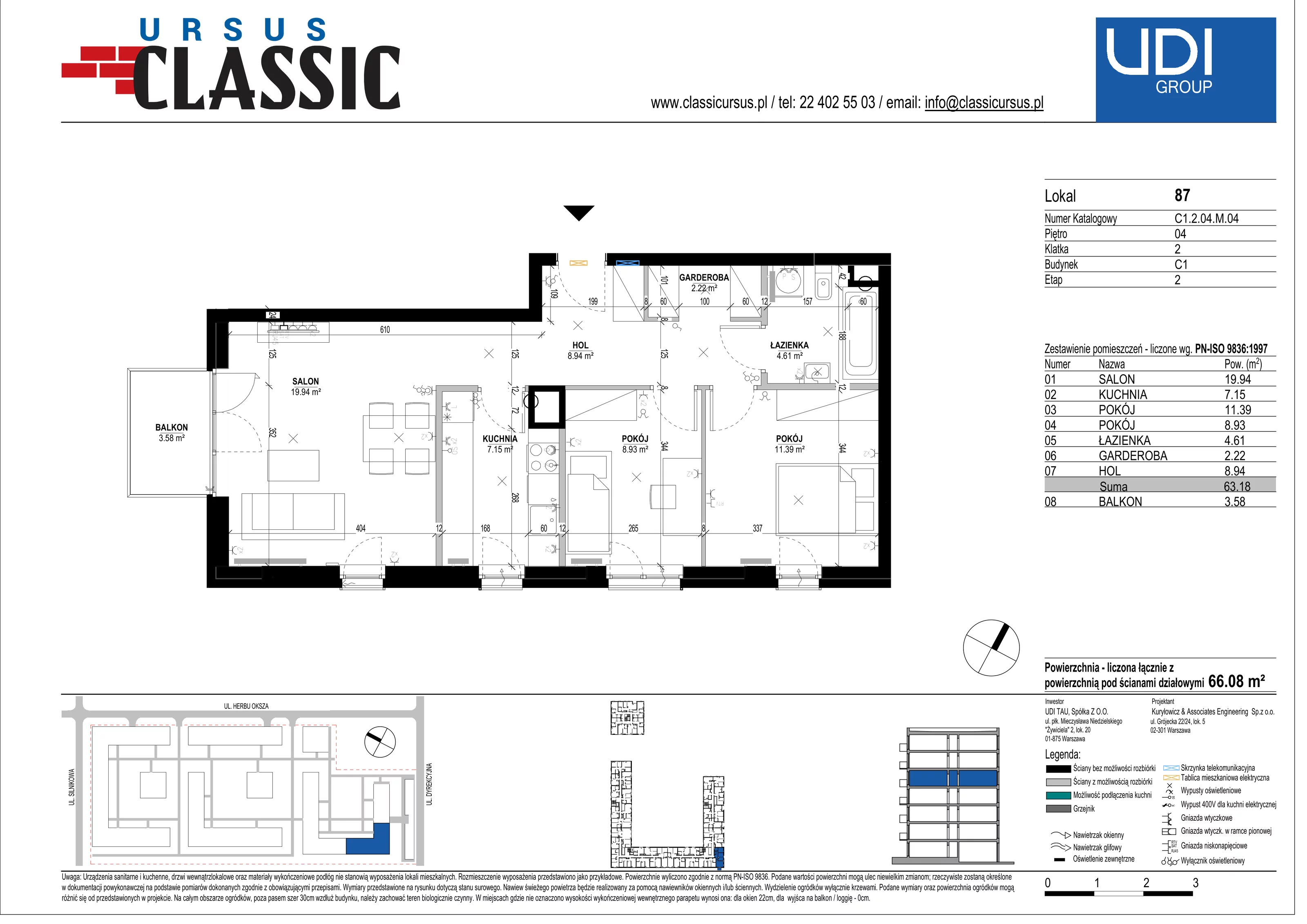 3 pokoje, mieszkanie 66,08 m², piętro 4, oferta nr C1/87, Classic Ursus, Warszawa, Ursus, Szamoty, ul. Dyrekcyjna
