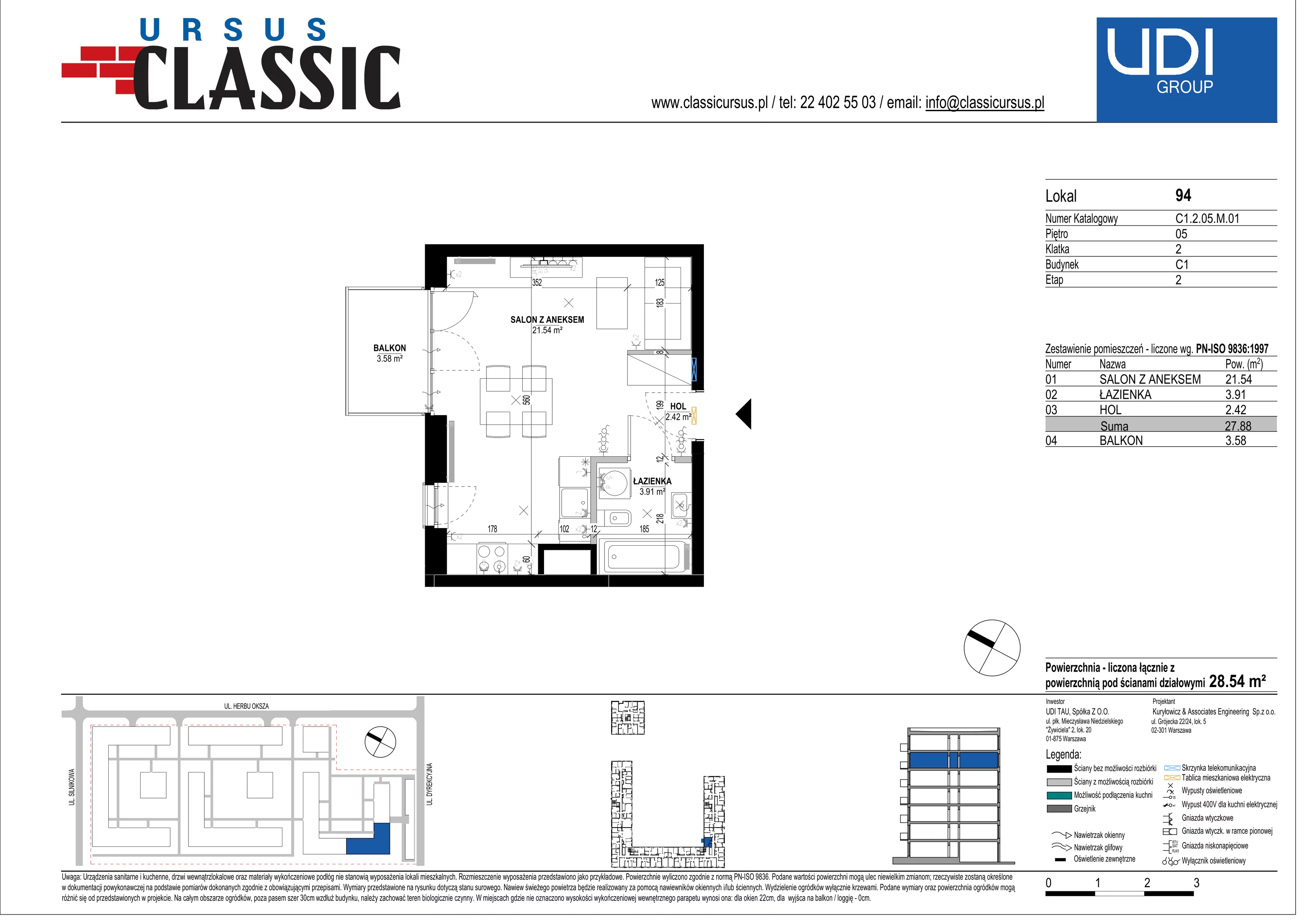 1 pokój, mieszkanie 28,54 m², piętro 5, oferta nr C1/94, Classic Ursus, Warszawa, Ursus, Szamoty, ul. Dyrekcyjna