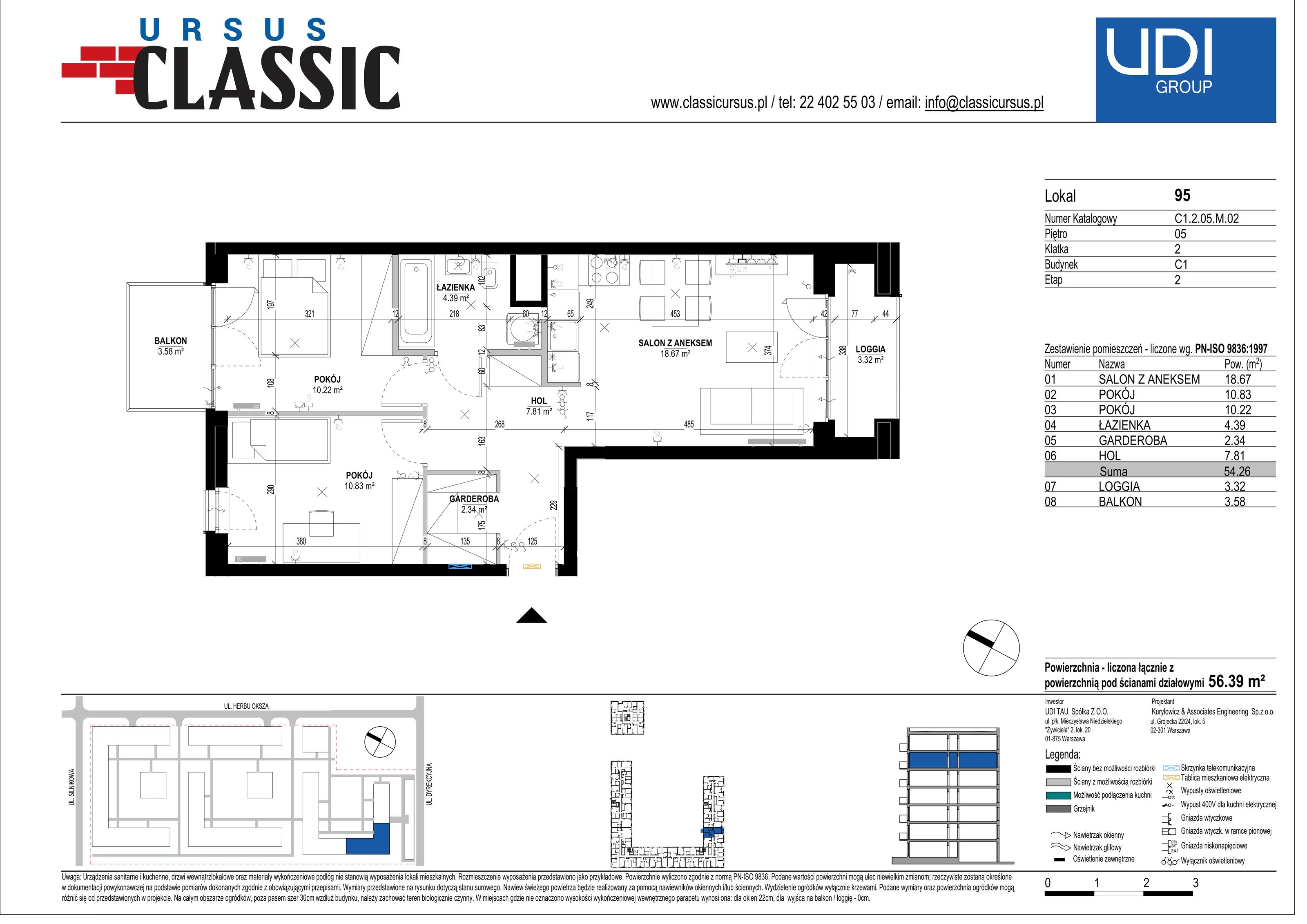 3 pokoje, mieszkanie 56,39 m², piętro 5, oferta nr C1/95, Classic Ursus, Warszawa, Ursus, Szamoty, ul. Dyrekcyjna