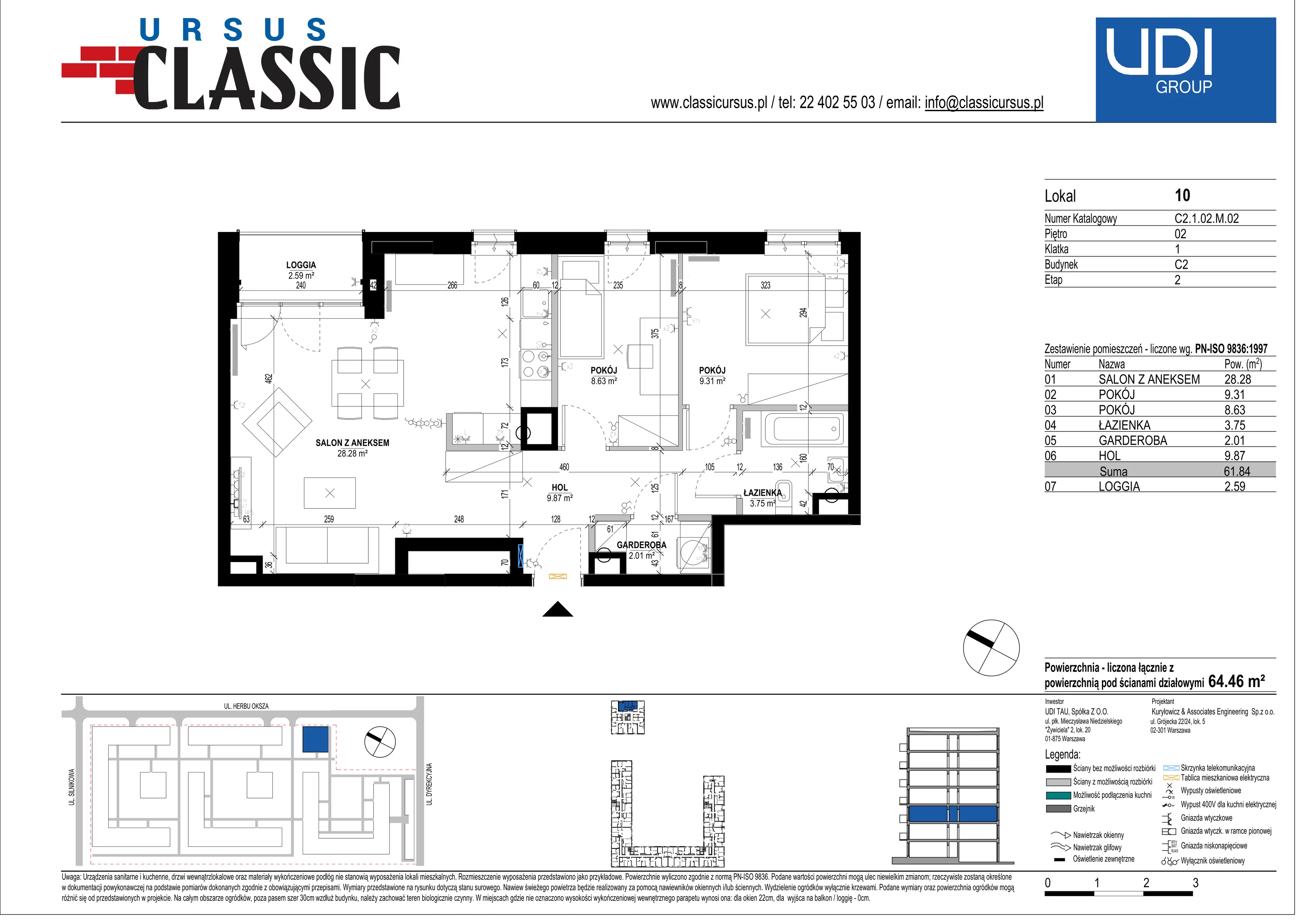 3 pokoje, mieszkanie 64,46 m², piętro 2, oferta nr C2/10, Classic Ursus, Warszawa, Ursus, Szamoty, ul. Dyrekcyjna