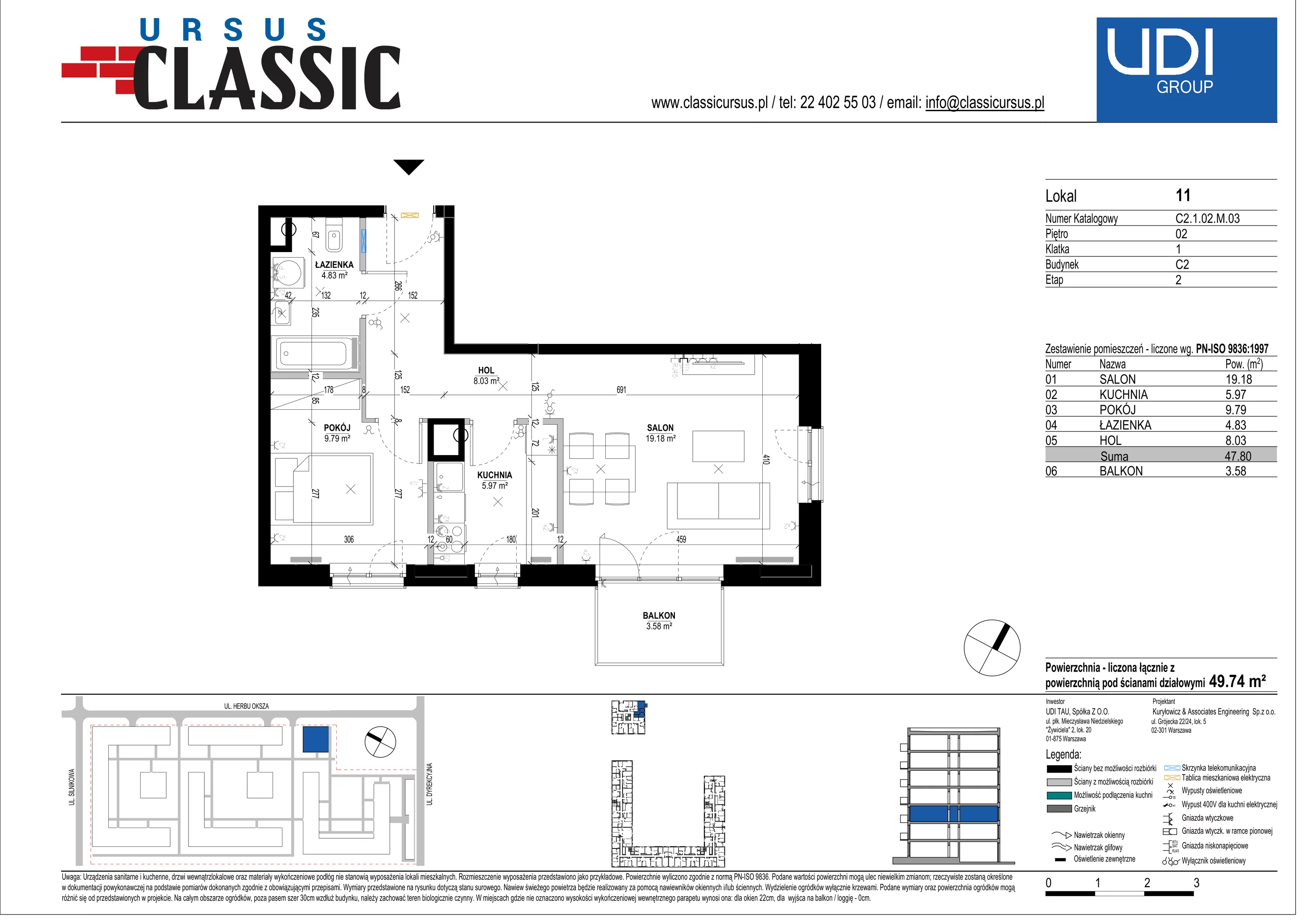 2 pokoje, mieszkanie 49,74 m², piętro 2, oferta nr C2/11, Classic Ursus, Warszawa, Ursus, Szamoty, ul. Dyrekcyjna