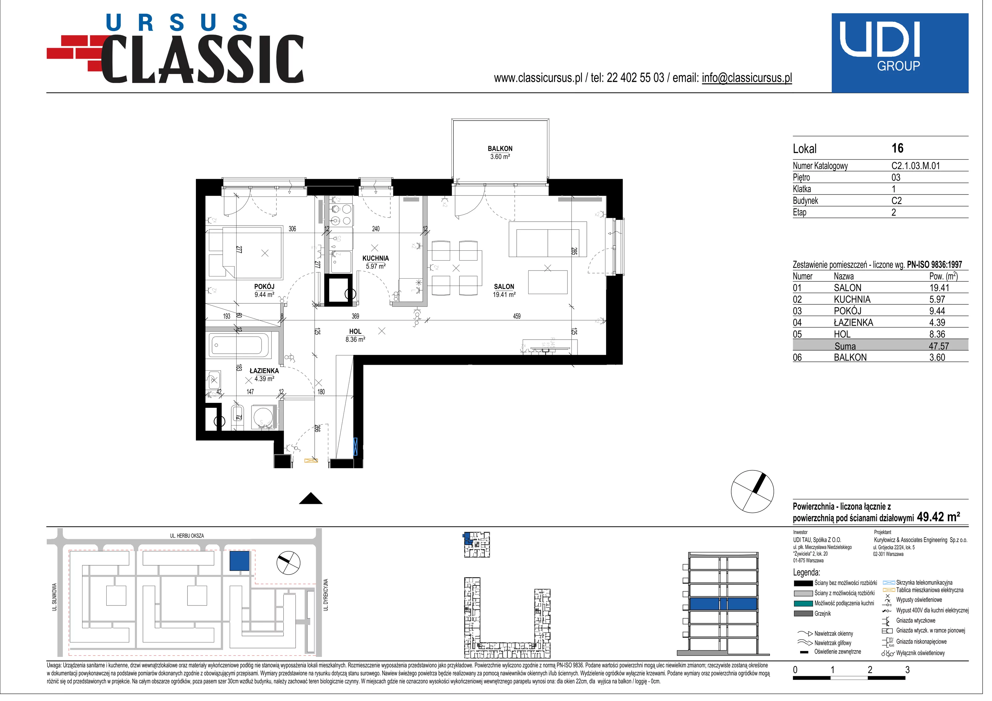 2 pokoje, mieszkanie 49,57 m², piętro 3, oferta nr C2/16, Classic Ursus, Warszawa, Ursus, Szamoty, ul. Dyrekcyjna