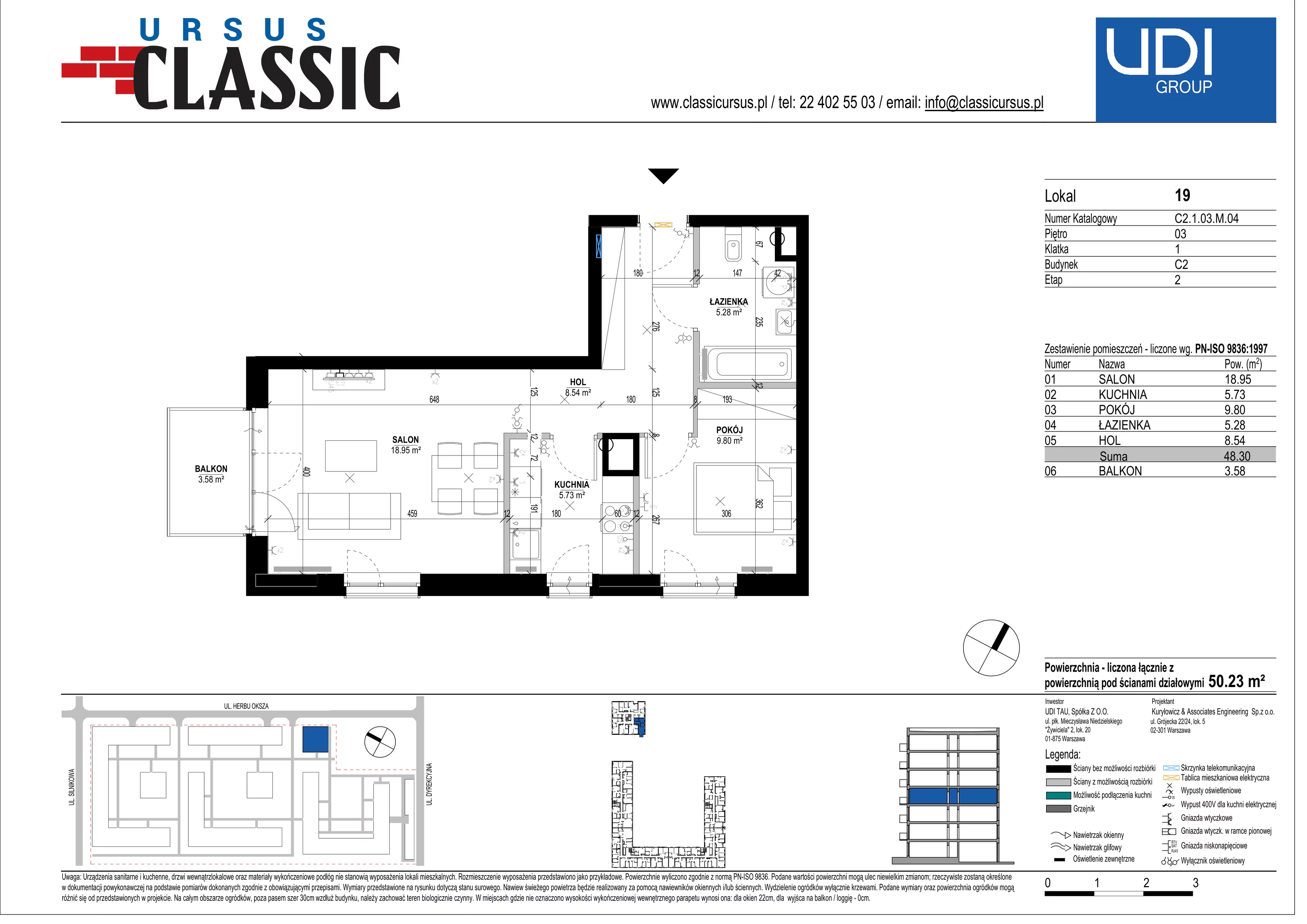 2 pokoje, mieszkanie 50,13 m², piętro 3, oferta nr C2/19, Classic Ursus, Warszawa, Ursus, Szamoty, ul. Dyrekcyjna