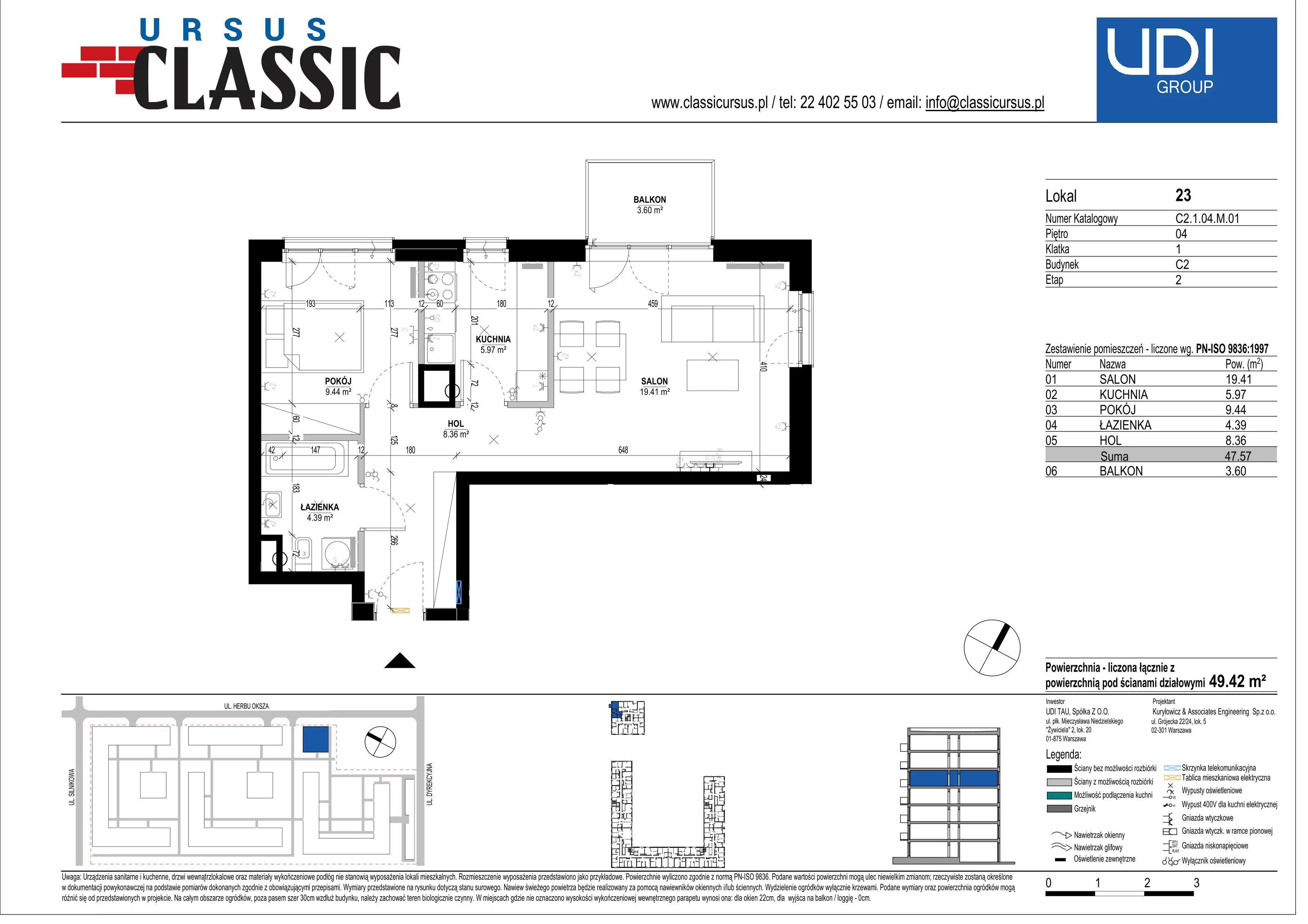 2 pokoje, mieszkanie 49,42 m², piętro 4, oferta nr C2/23, Classic Ursus, Warszawa, Ursus, Szamoty, ul. Dyrekcyjna