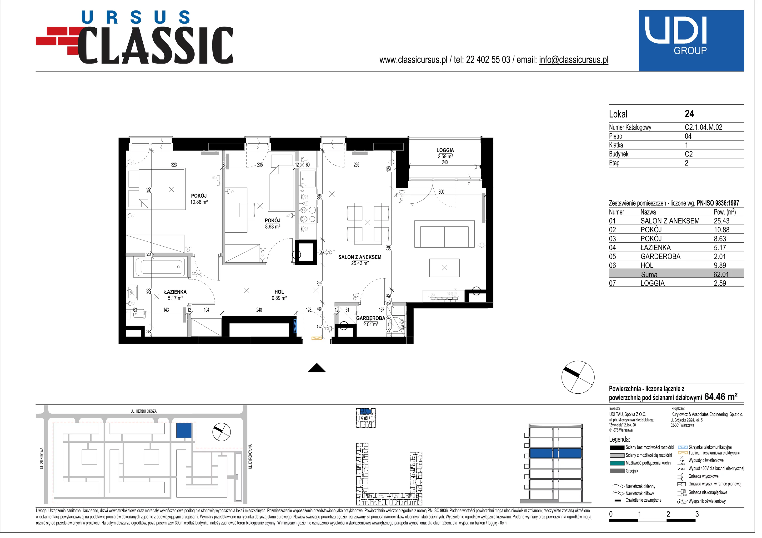 3 pokoje, mieszkanie 64,49 m², piętro 4, oferta nr C2/24, Classic Ursus, Warszawa, Ursus, Szamoty, ul. Dyrekcyjna