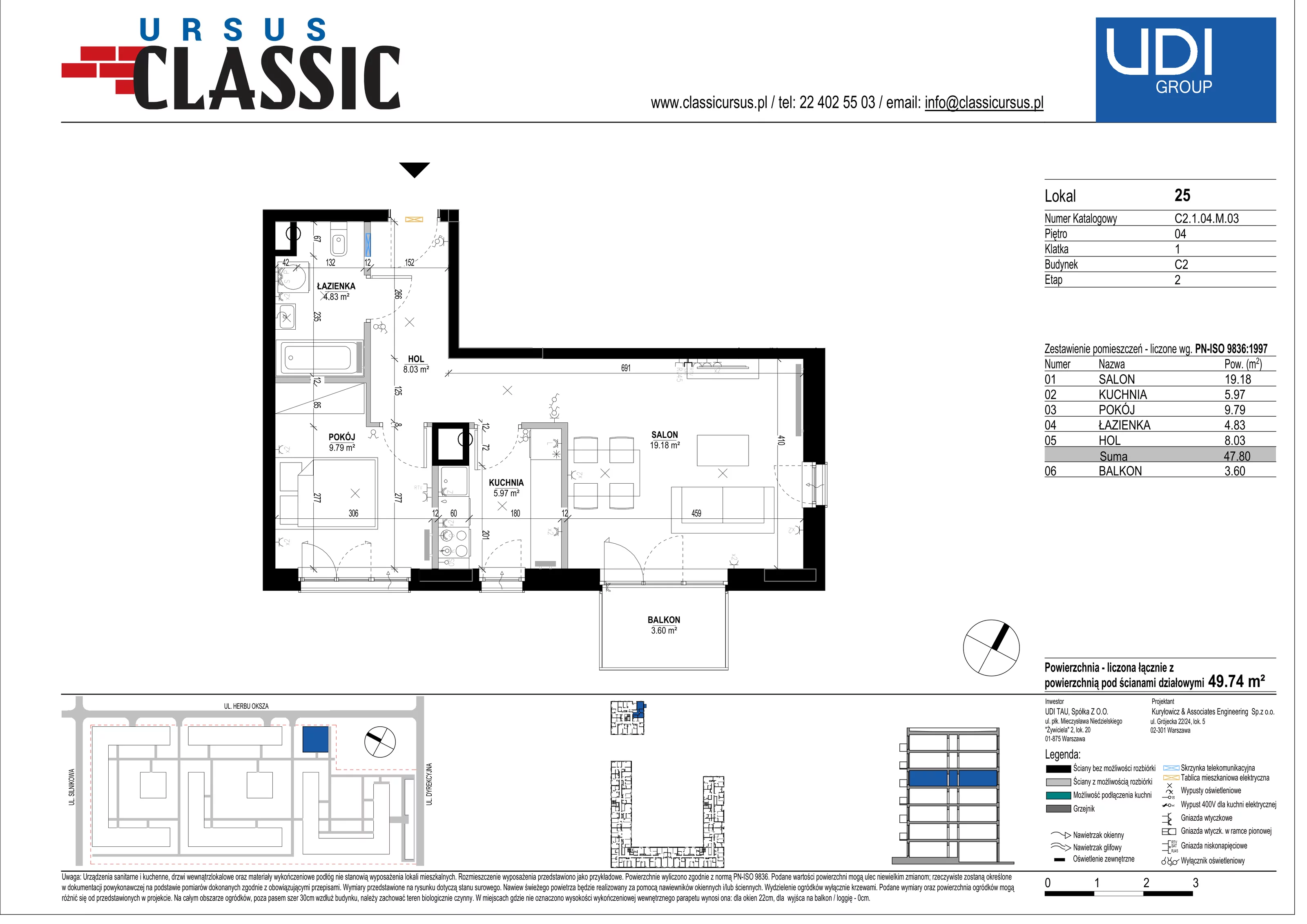 2 pokoje, mieszkanie 49,74 m², piętro 4, oferta nr C2/25, Classic Ursus, Warszawa, Ursus, Szamoty, ul. Dyrekcyjna