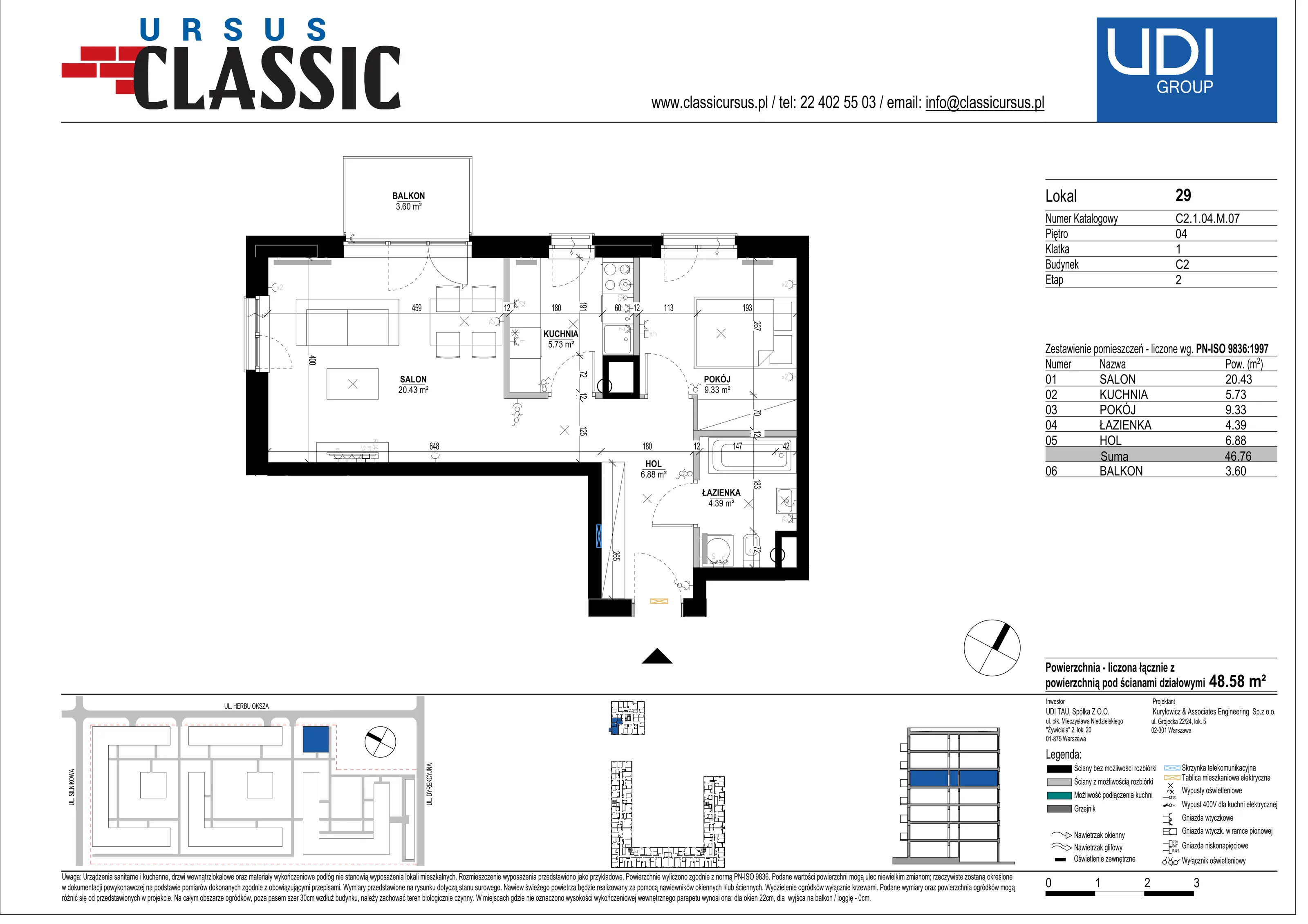 2 pokoje, mieszkanie 48,58 m², piętro 4, oferta nr C2/29, Classic Ursus, Warszawa, Ursus, Szamoty, ul. Dyrekcyjna