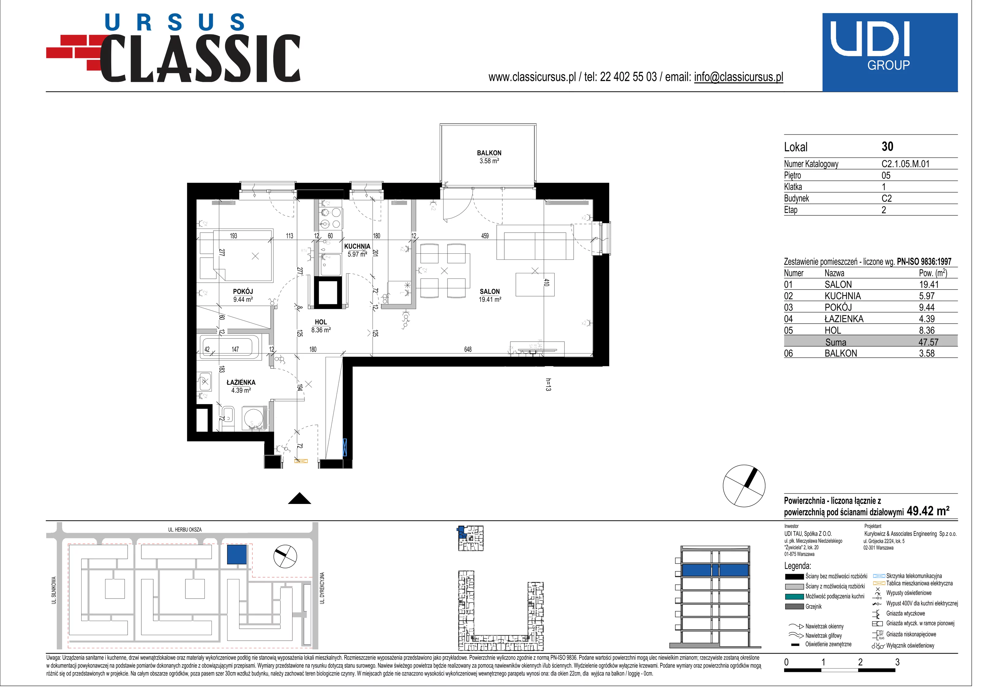 2 pokoje, mieszkanie 49,13 m², piętro 5, oferta nr C2/30, Classic Ursus, Warszawa, Ursus, Szamoty, ul. Dyrekcyjna