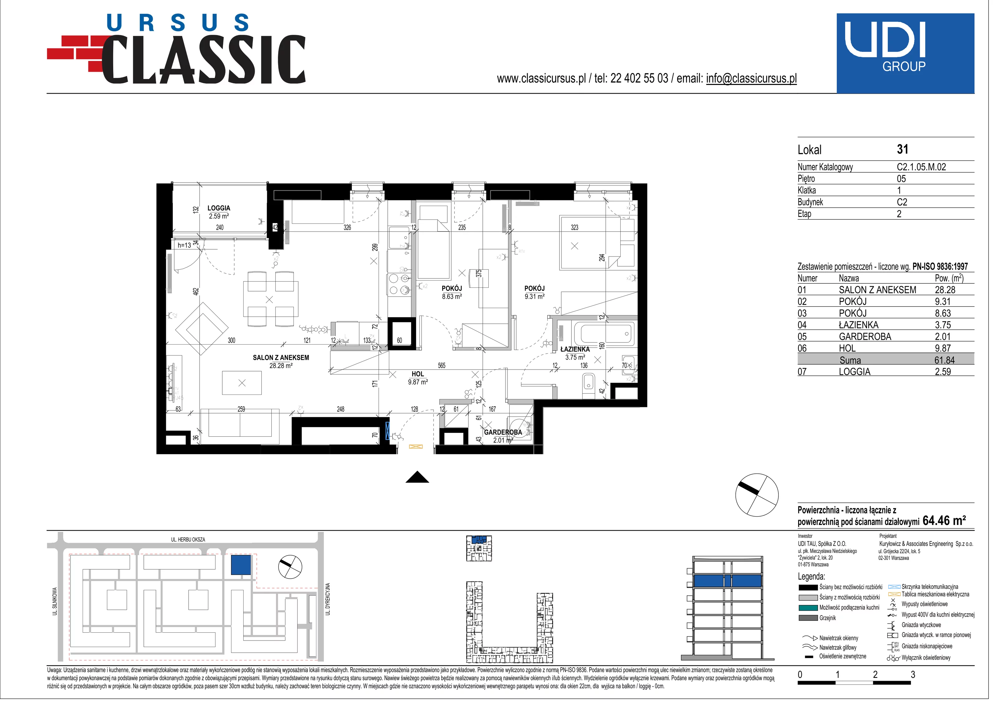 3 pokoje, mieszkanie 64,28 m², piętro 5, oferta nr C2/31, Classic Ursus, Warszawa, Ursus, Szamoty, ul. Dyrekcyjna