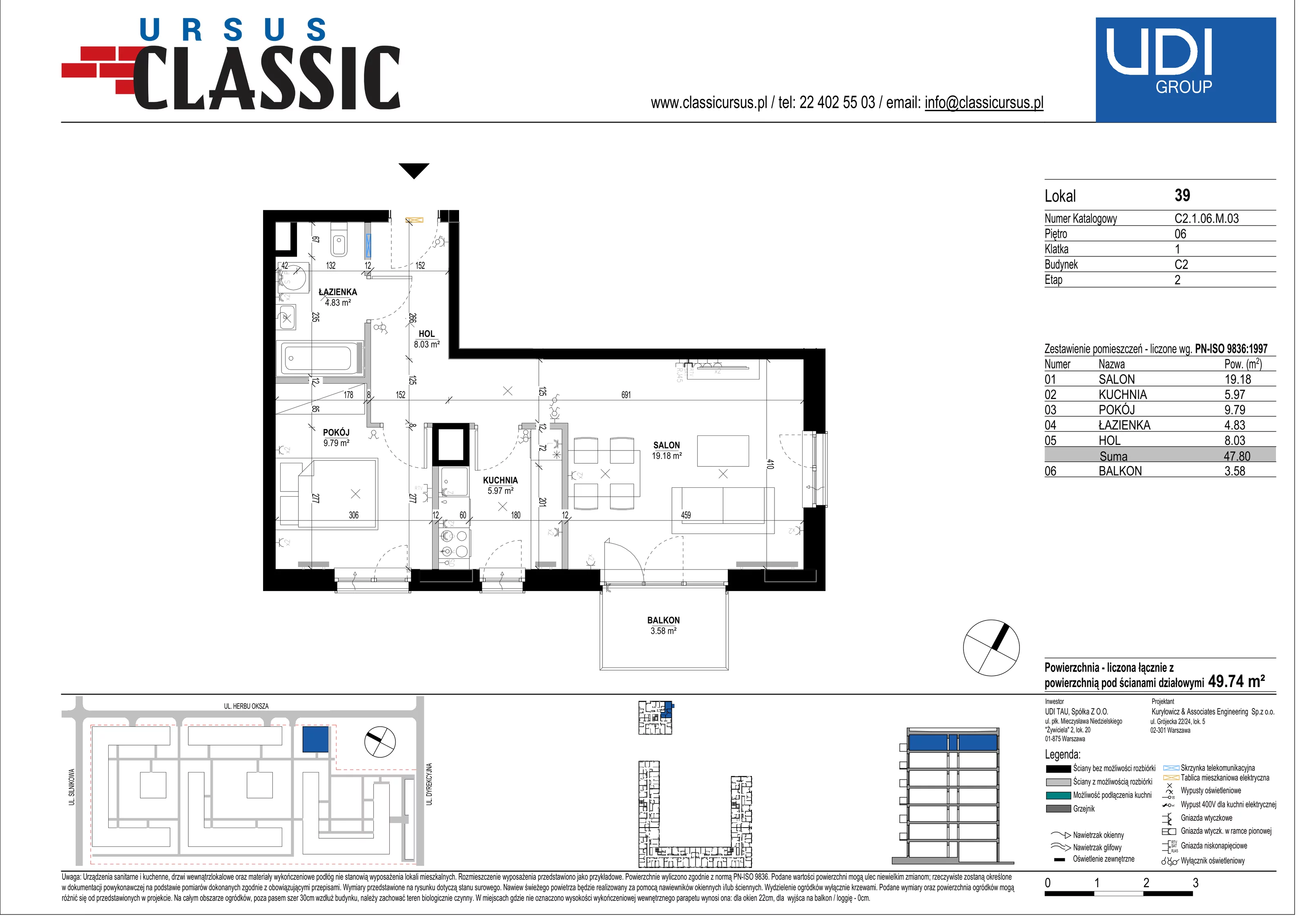 2 pokoje, mieszkanie 49,74 m², piętro 6, oferta nr C2/39, Classic Ursus, Warszawa, Ursus, Szamoty, ul. Dyrekcyjna