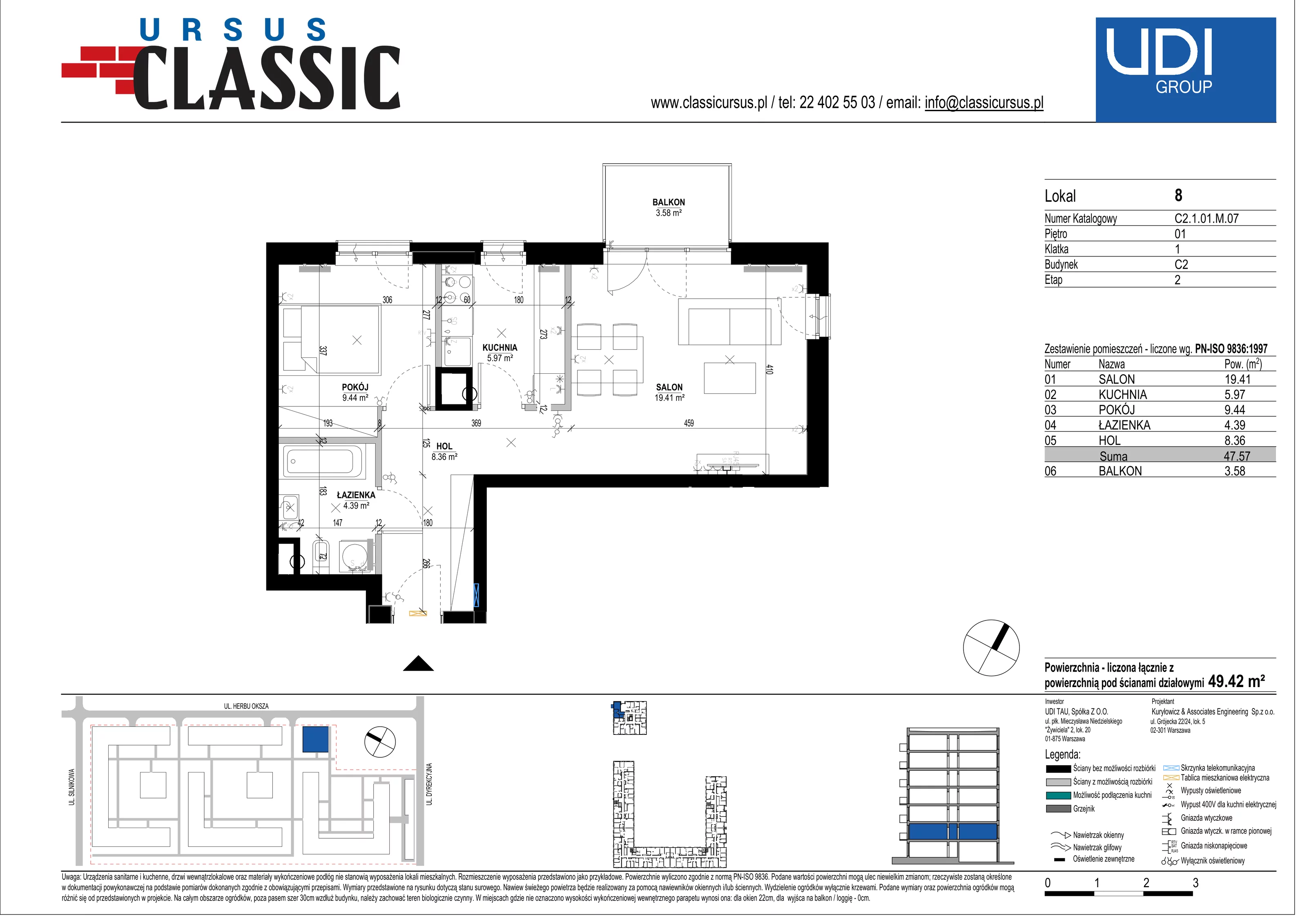2 pokoje, mieszkanie 49,42 m², piętro 1, oferta nr C2/8, Classic Ursus, Warszawa, Ursus, Szamoty, ul. Dyrekcyjna