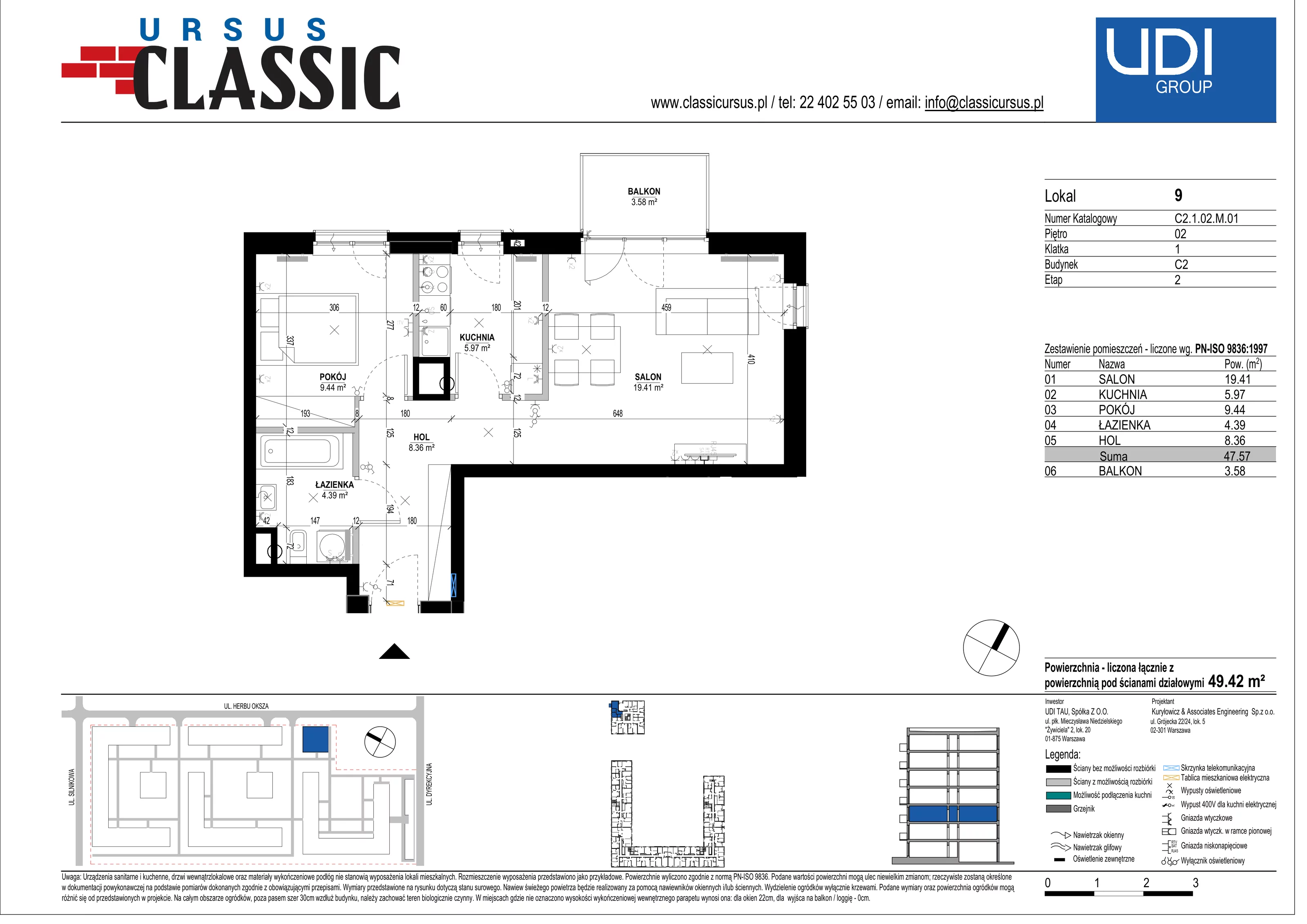 2 pokoje, mieszkanie 49,42 m², piętro 2, oferta nr C2/9, Classic Ursus, Warszawa, Ursus, Szamoty, ul. Dyrekcyjna