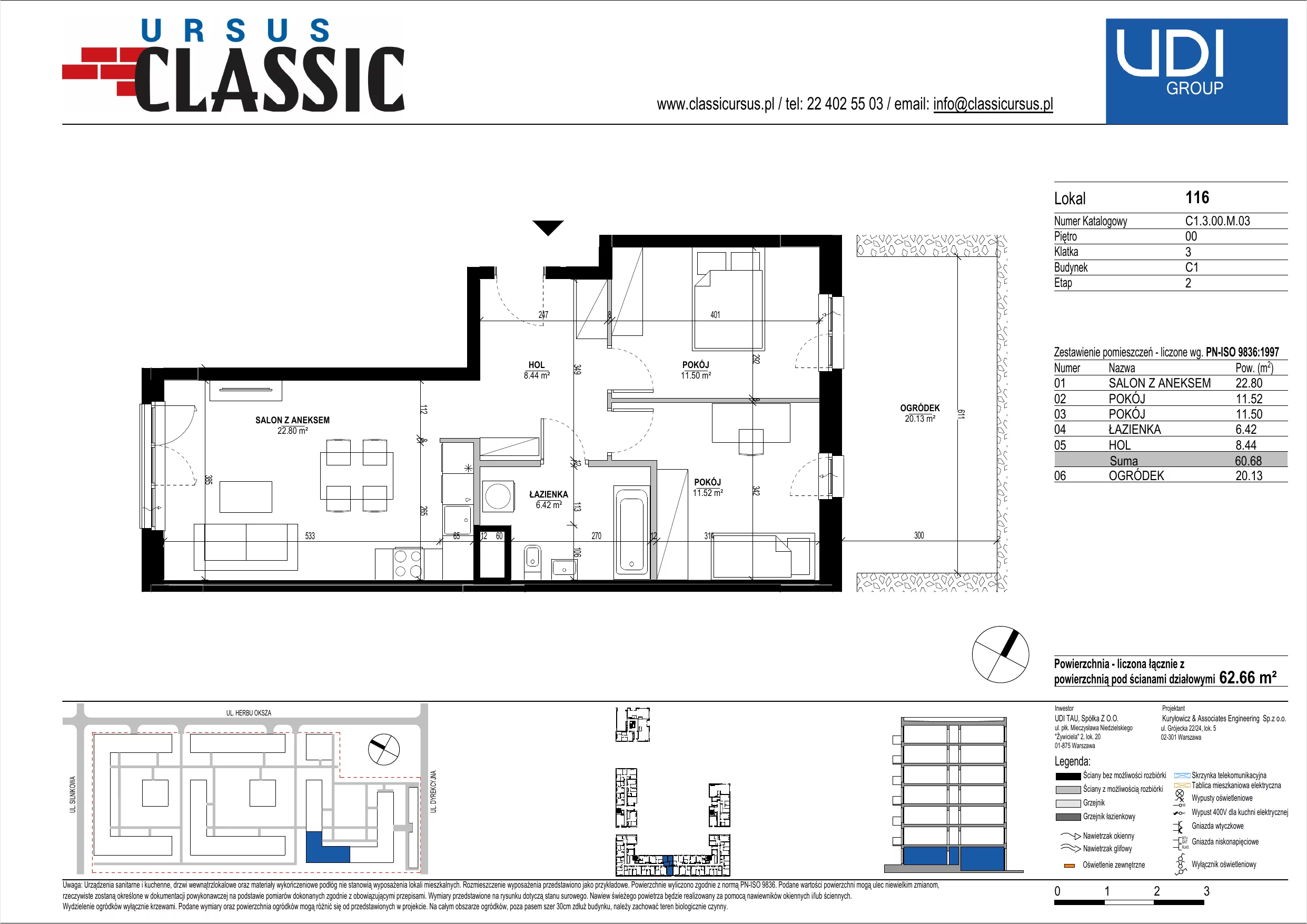 3 pokoje, mieszkanie 62,66 m², parter, oferta nr C1/116, Classic Ursus, Warszawa, Ursus, Szamoty, ul. Dyrekcyjna