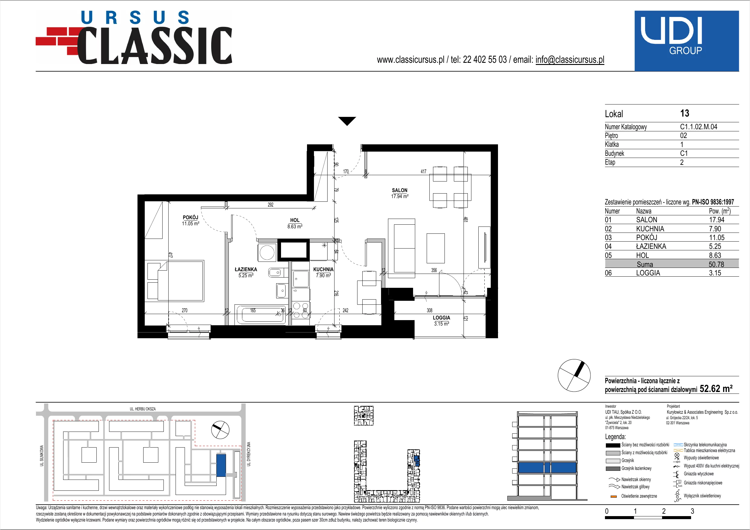 2 pokoje, mieszkanie 52,62 m², piętro 2, oferta nr C1/13, Classic Ursus, Warszawa, Ursus, Szamoty, ul. Dyrekcyjna