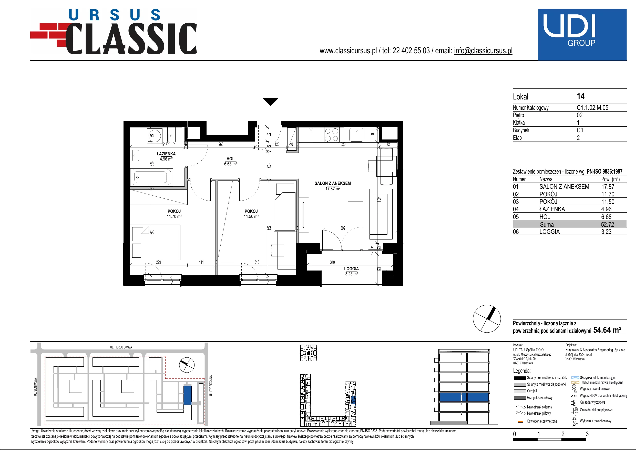 3 pokoje, mieszkanie 54,64 m², piętro 2, oferta nr C1/14, Classic Ursus, Warszawa, Ursus, Szamoty, ul. Dyrekcyjna